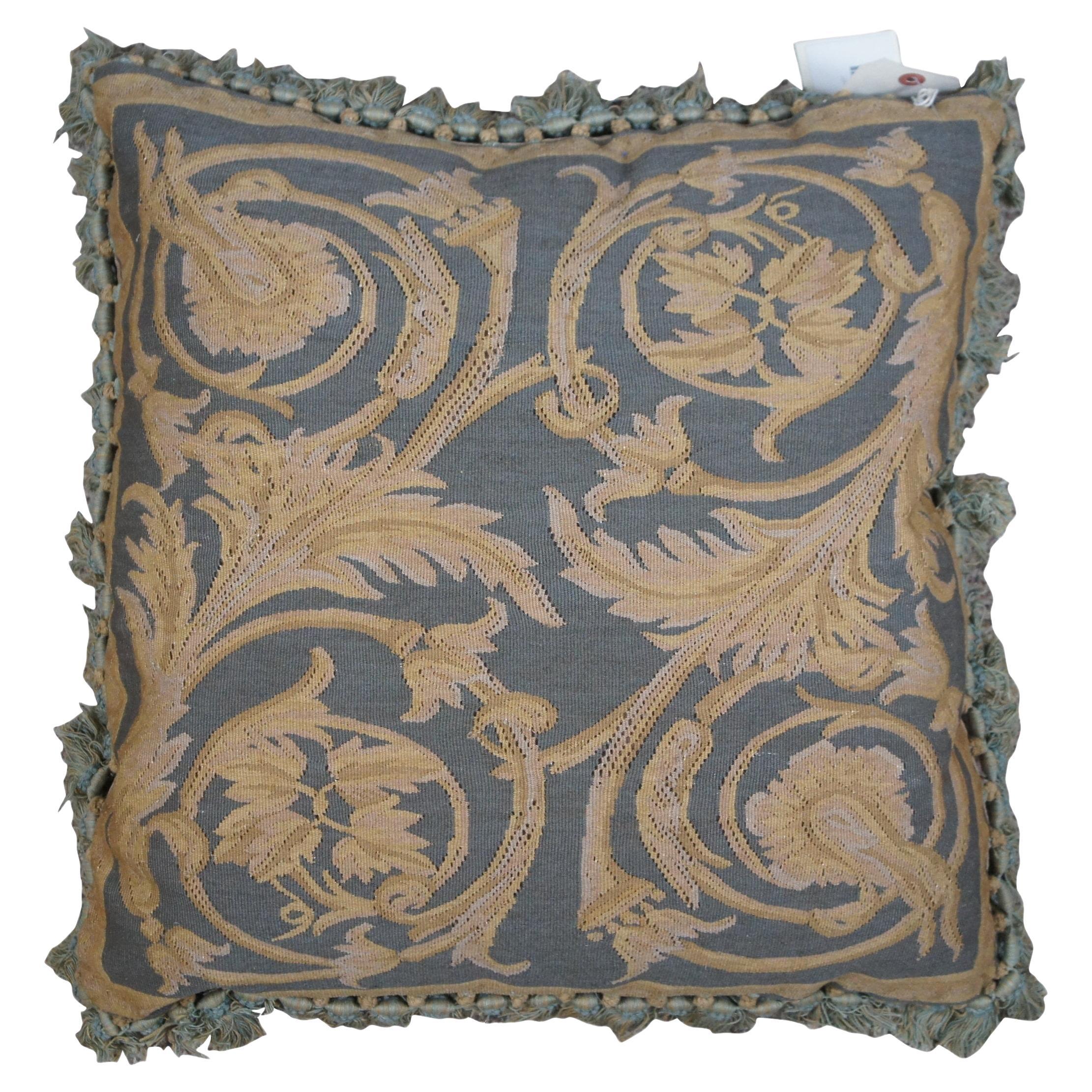 Down Filled Floral Foliate Embroidered Tassel Lumbar Throw Pillow 22"