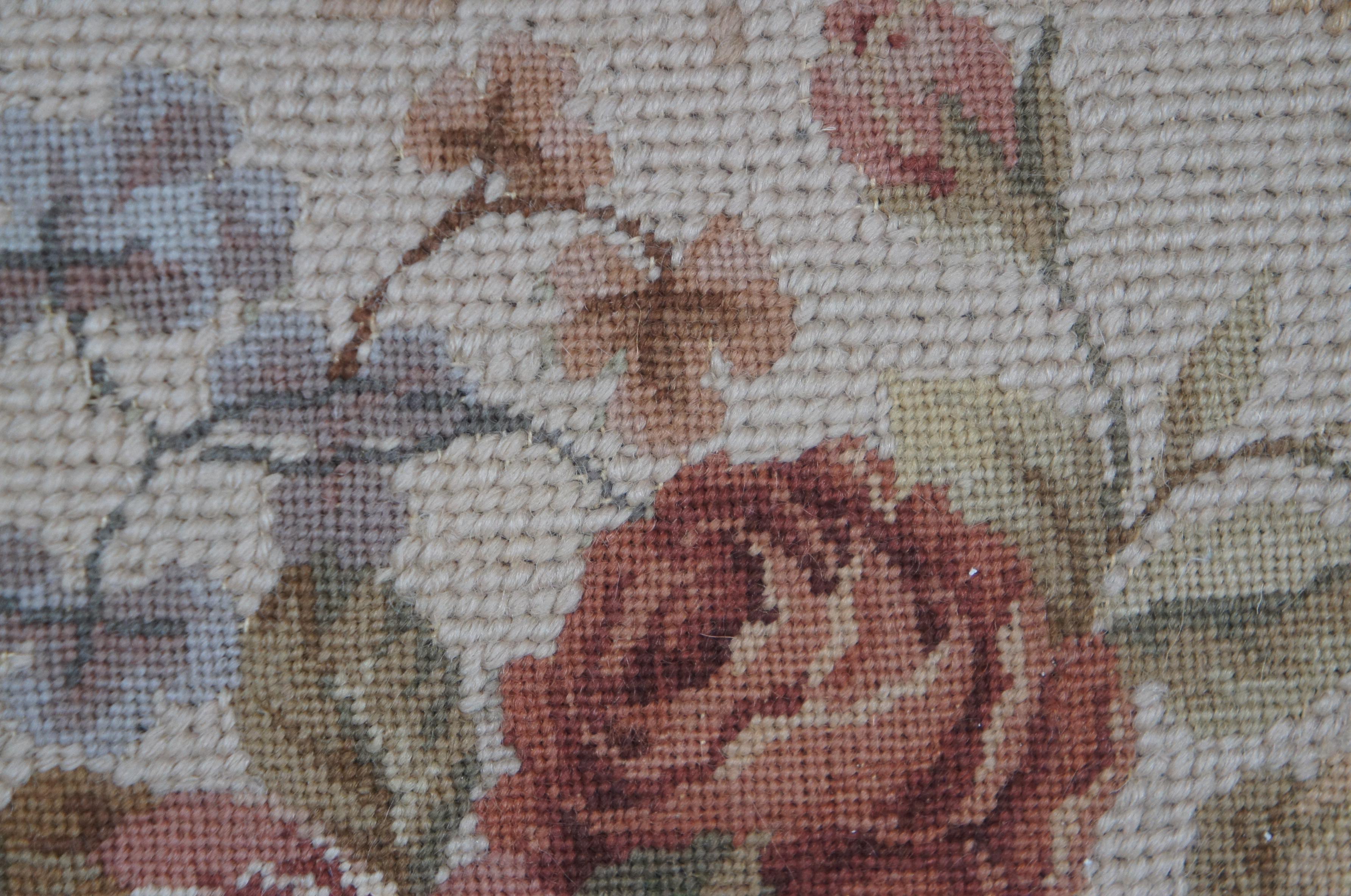Down Filled Floral Rose Bouquet Wool Needlepoint Tassel Lumbar Throw Pillow 16