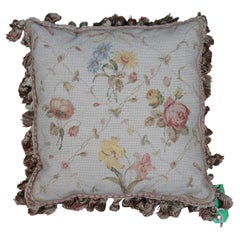 Down Filled Floral Rose Lily Daisy Needlepoint Tassel Lumbar Throw Pillow 16"