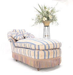 Down Filled Tassels Blue & Gold Upholstery Turned Legs Chaise Lounge MINT!