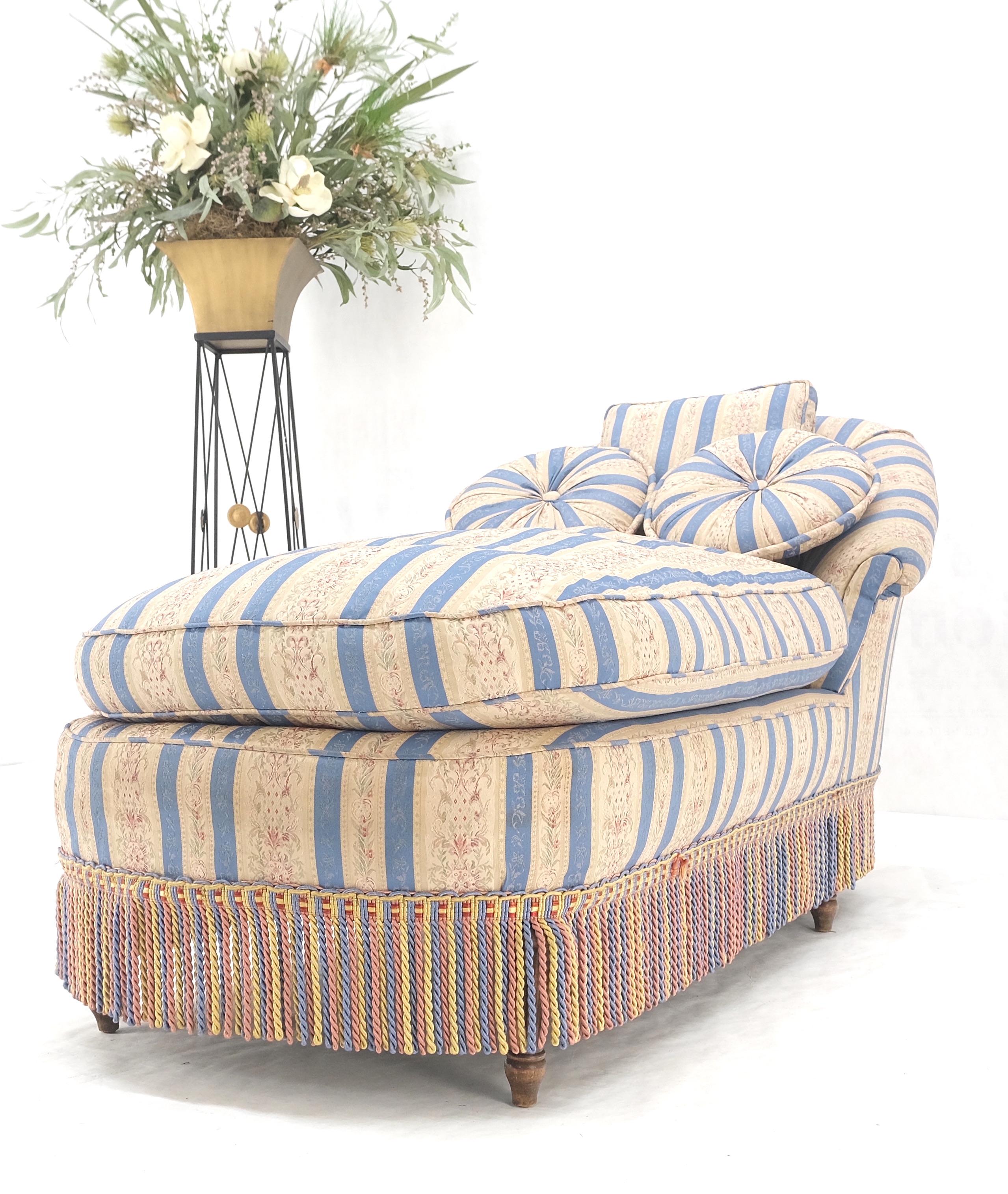 20th Century Down Filled Tassels Blue & Gold Upholstery Turned Legs Chaise Lounge MINT! For Sale
