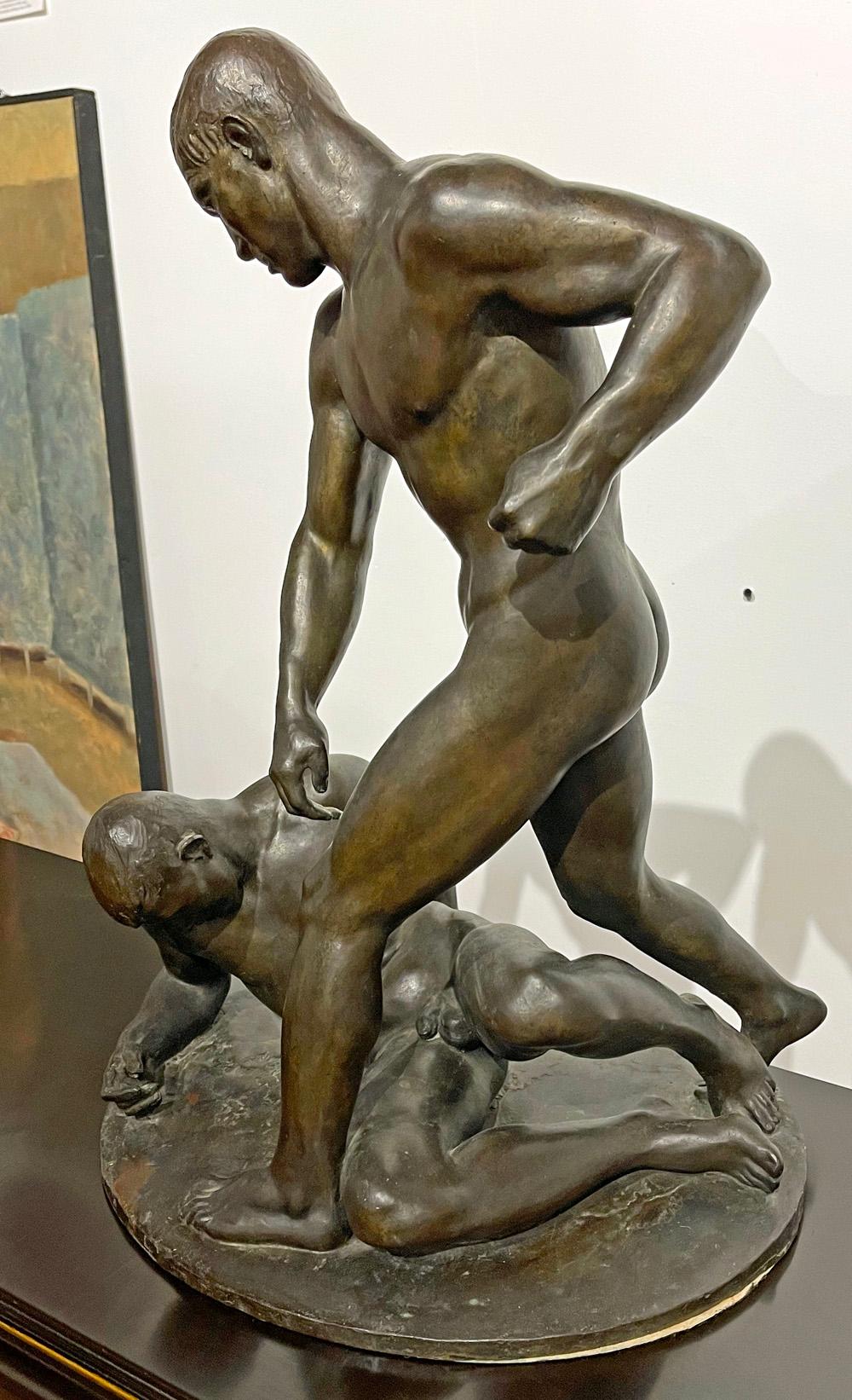 One of the most celebrated figural sculptures of the 20th century, and one of the finest depictions of the male figure from the 1920s and 30s, this extremely rare bronze by Cecil de Blaquiere Howard depicts two boxers, one triumphant and one