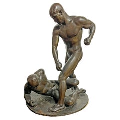 ""Down for the Count", Extraordinaire, rare bronze avec boxeurs masculins nus par Howard