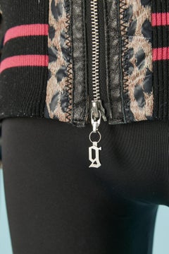 Down jacket with hood and leopard  print GALLIANO