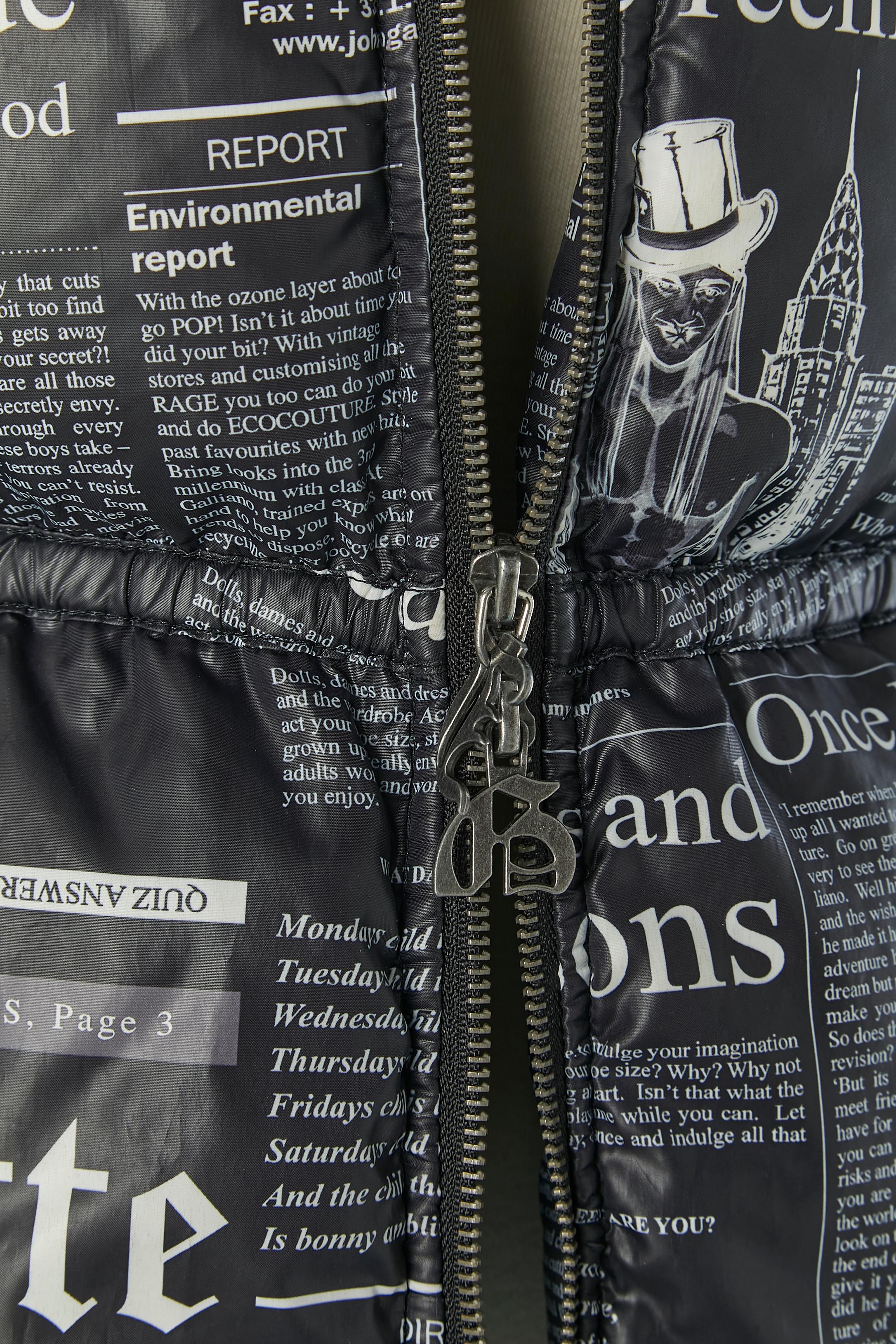 Black Down jacket with News paper print on John Galliano For Sale