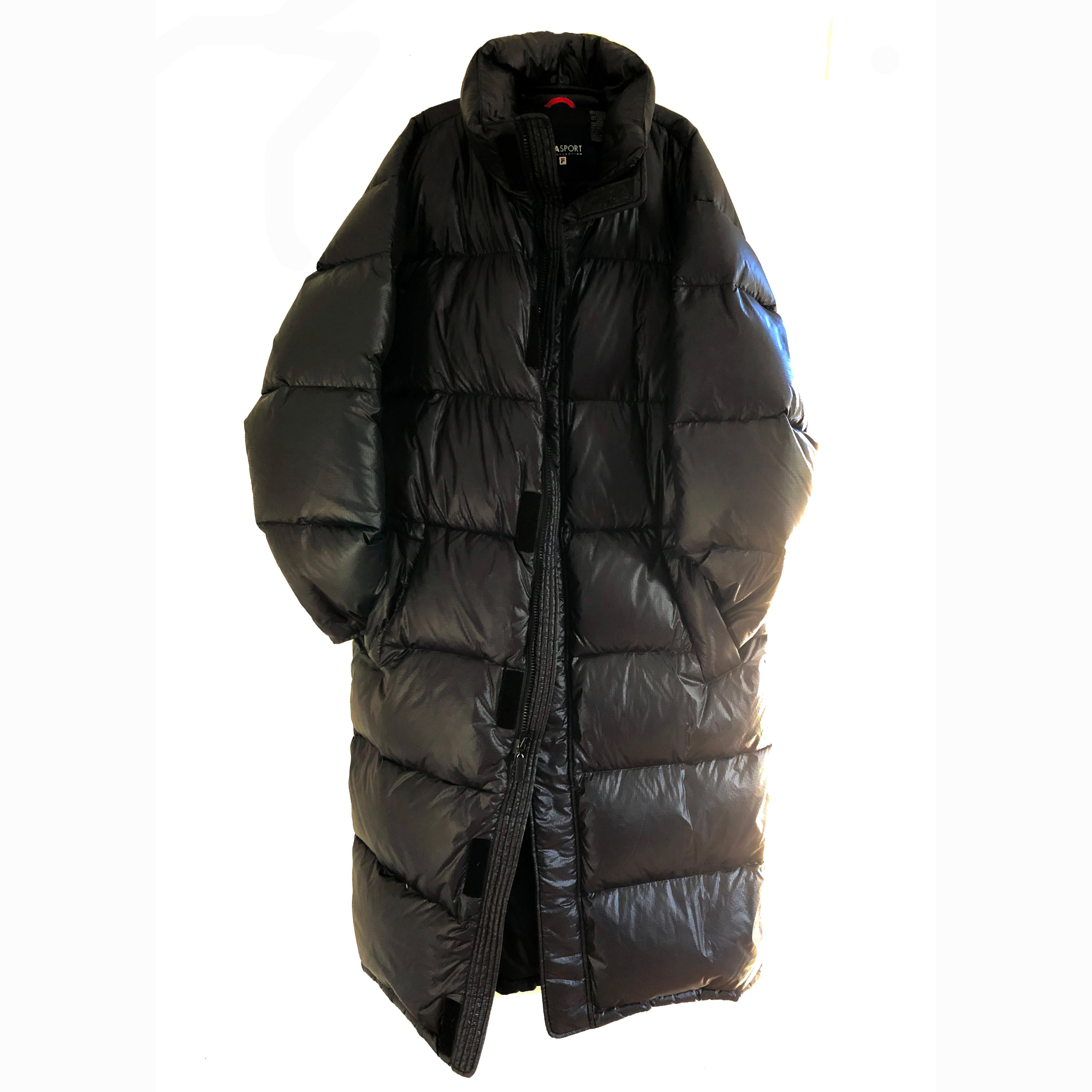 Black Down Overstuffed Puffer Duvet Blanket Long Coat Men's L Italian Filasport  For Sale