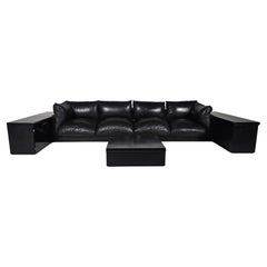 'Down' Sofa in black leather  by Carlo Bartoli for Rossi di Albizzate, 1970s