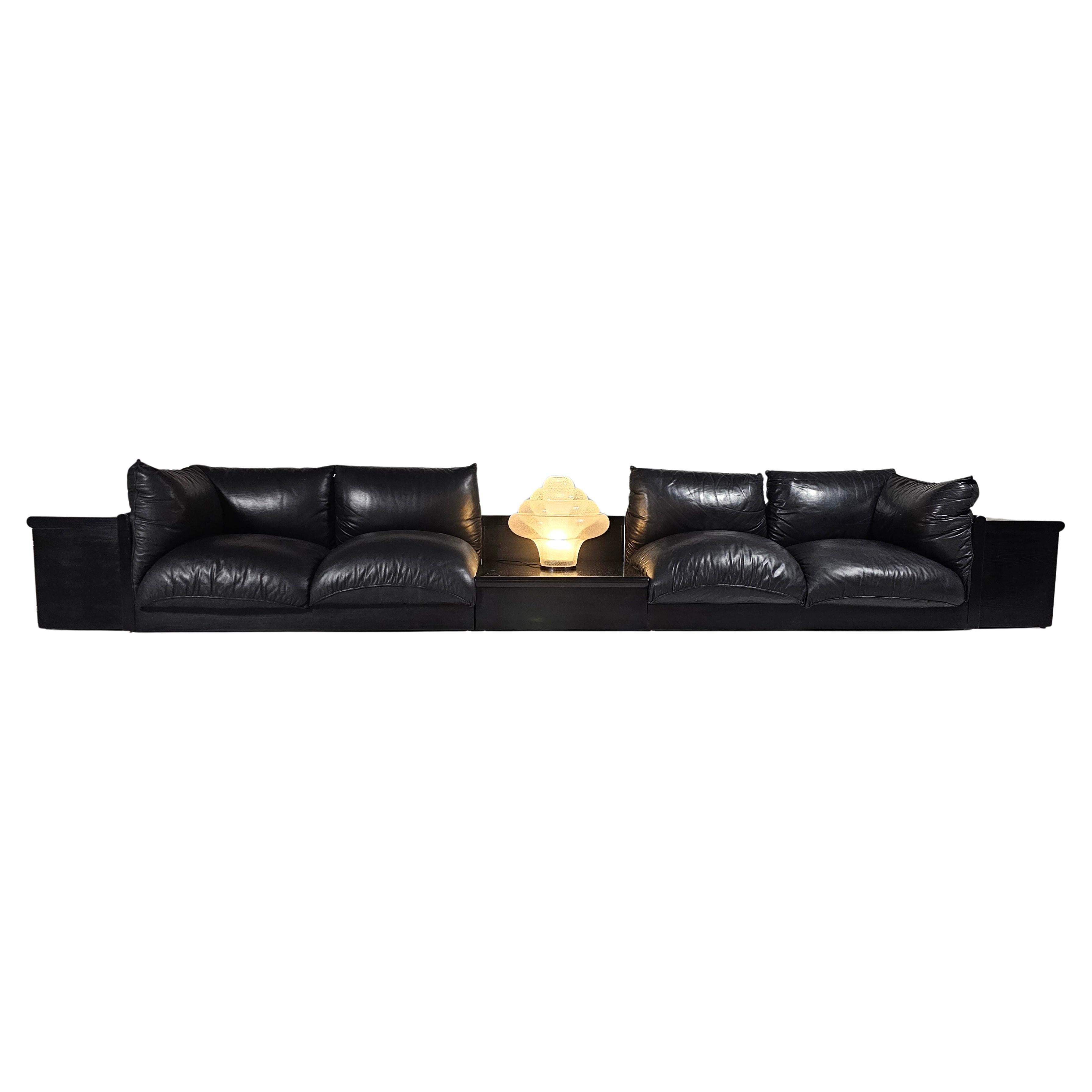 'Down' Sofa in black leather  by Carlo Bartoli for Rossi di Albizzate, 1970s