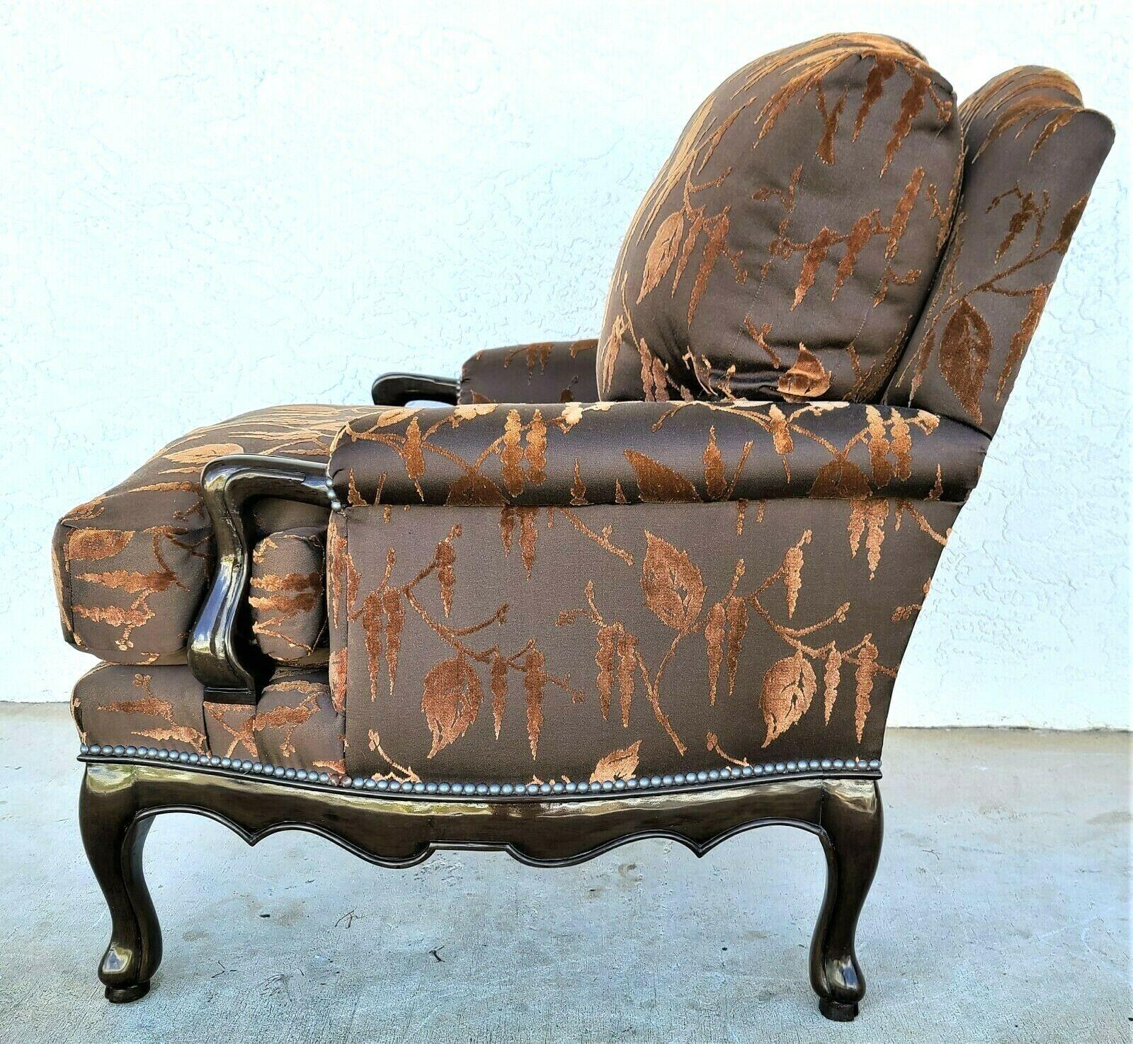 Offering One Of Our Recent Palm Beach Estate Fine Furniture Acquisitions Of A 
Wonderful Down Stuffed Velvet Leaves Goats Feet Lounge Chair by J ROBERT SCOTT
A beautiful, oversized, warm, and inviting lounge chair with burnout velvet fabric and