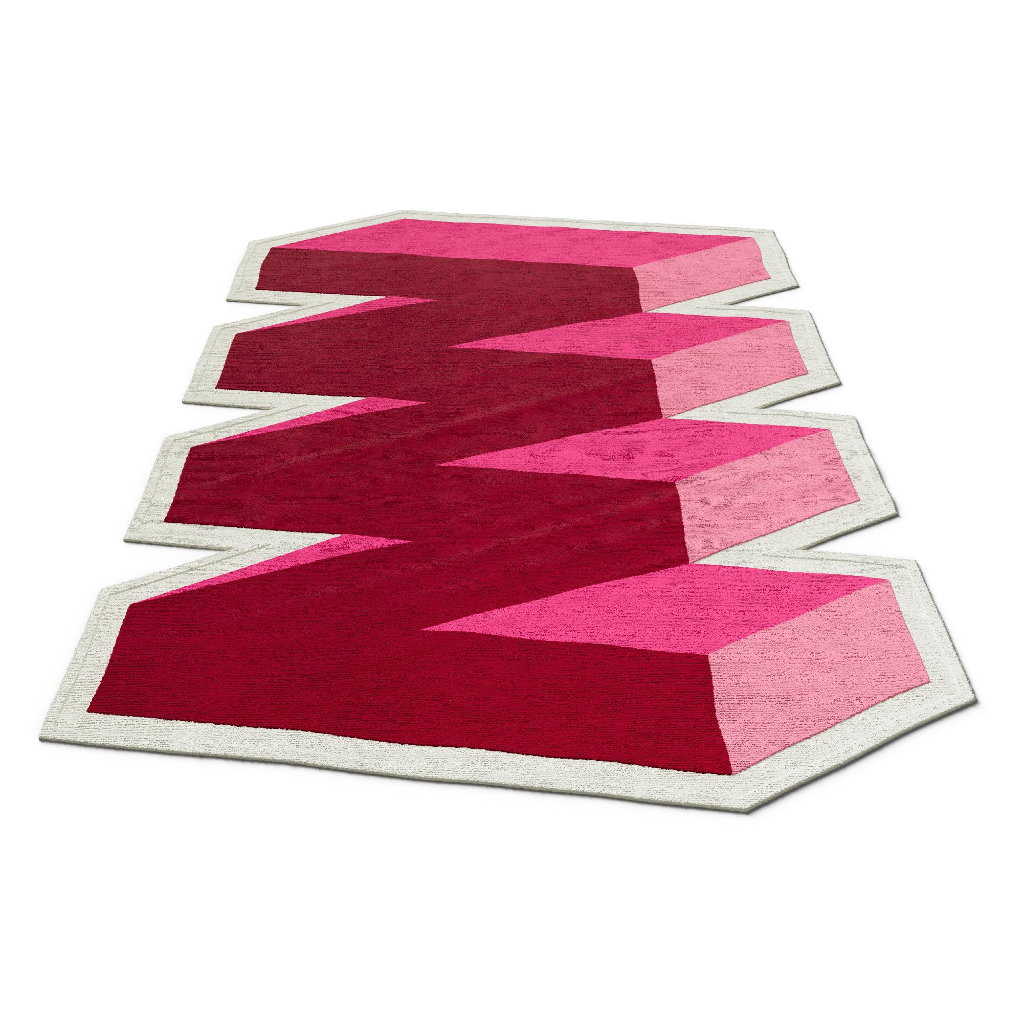 Down The Line Rug by Matthew Knight
Step into the vibrant world of abstract art with the Down The Line Rug, an exquisite piece from the Not Pop collection, designed by renowned Belfast artist, Matthew Knight. This rug, featuring a bold zigzag