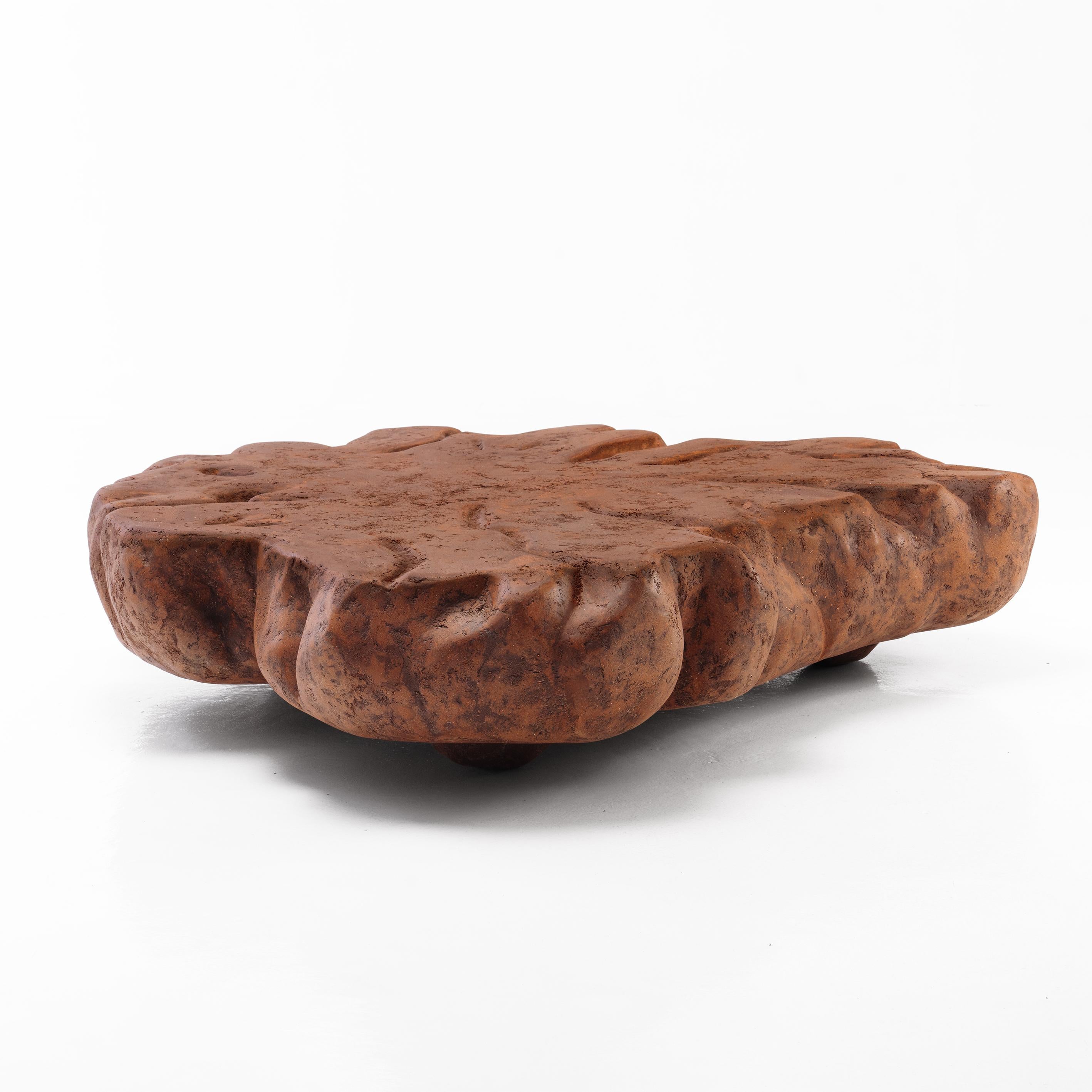 Down to Earth Coffee Table by Odditi
Unique and Numbered
Dimensions: ⌀ 140 x H 30 cm
Materials: Onyx, Sandstone, Granite, Recycled Brick, Recycled Copper

'Down to Earth' was excavated from our inner landscape, inspired by the physical immensity and