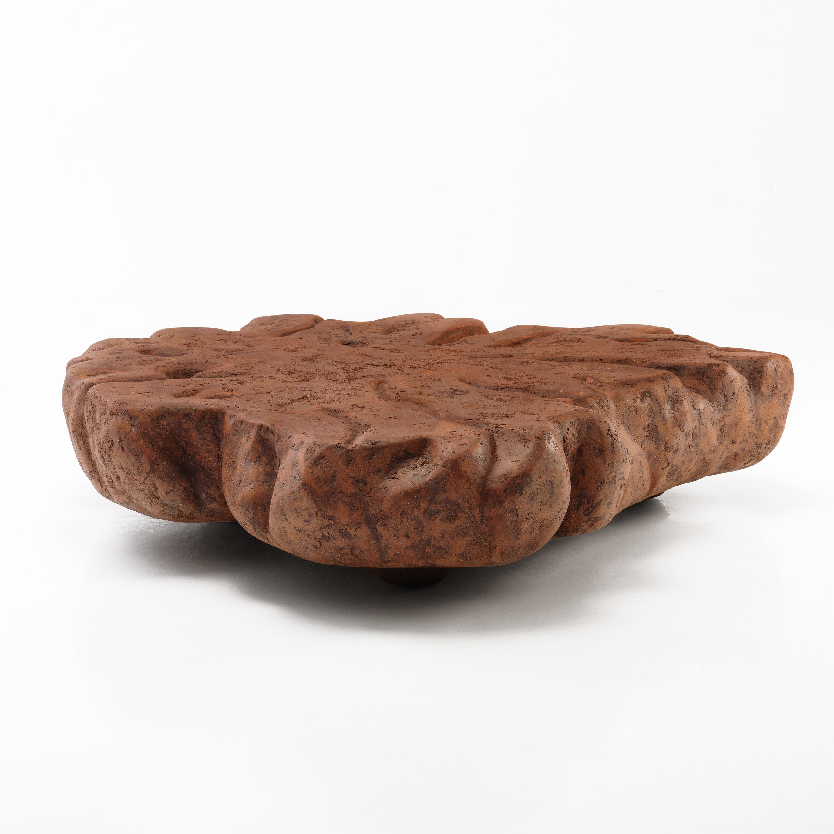 Organic Modern Down To Earth • Hand-Sculpted Red Earth Stone Coffee Table by Odditi For Sale