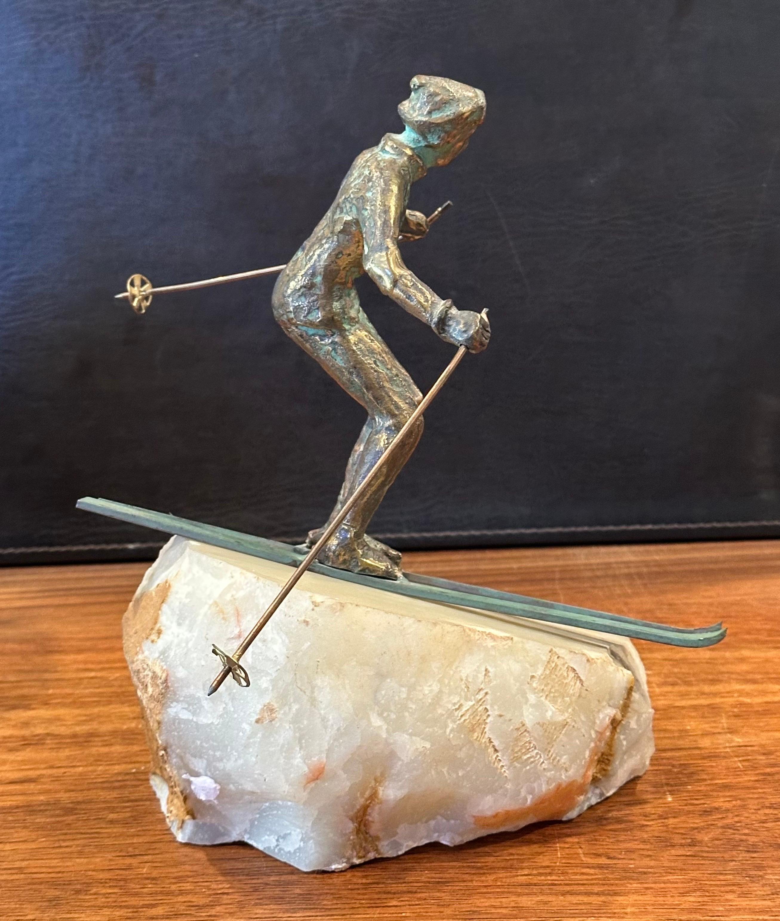 Downhill Skier-Bronze-Skulptur auf Onyxsockel von C. Jere im Angebot 2