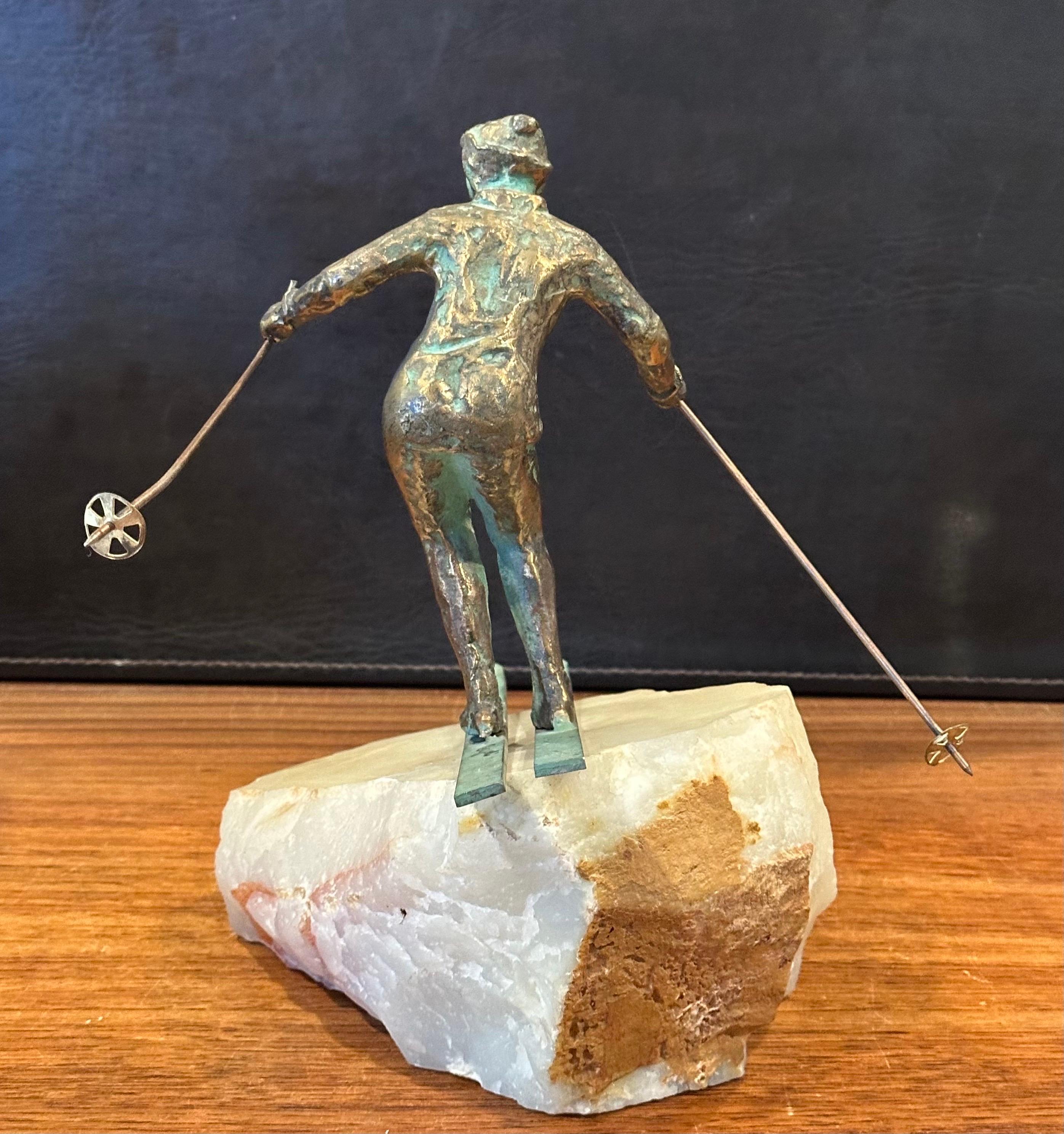 Downhill Skier-Bronze-Skulptur auf Onyxsockel von C. Jere im Angebot 3