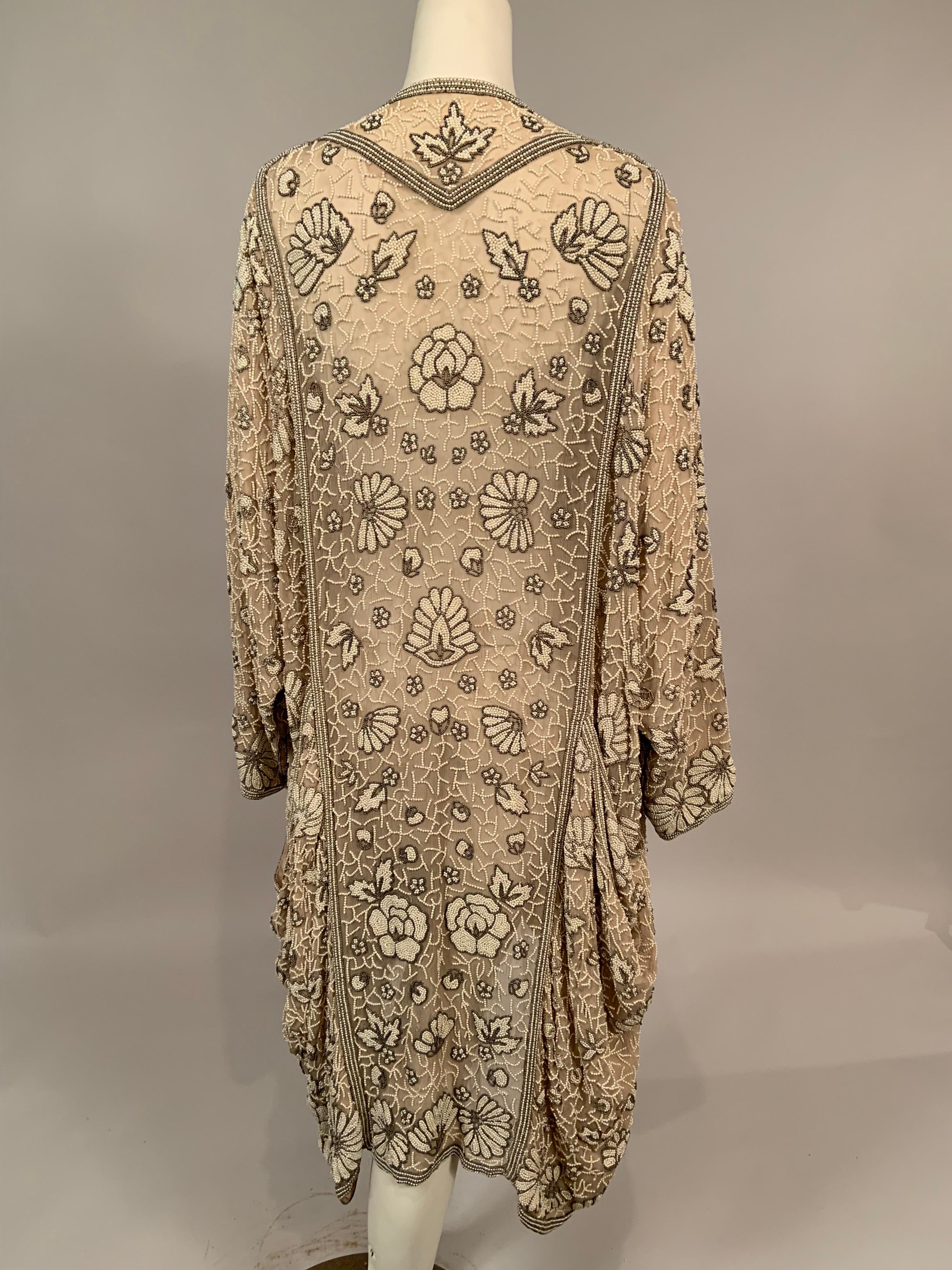 Pearl Beaded Silk Chiffon Evening Coat For Sale 6