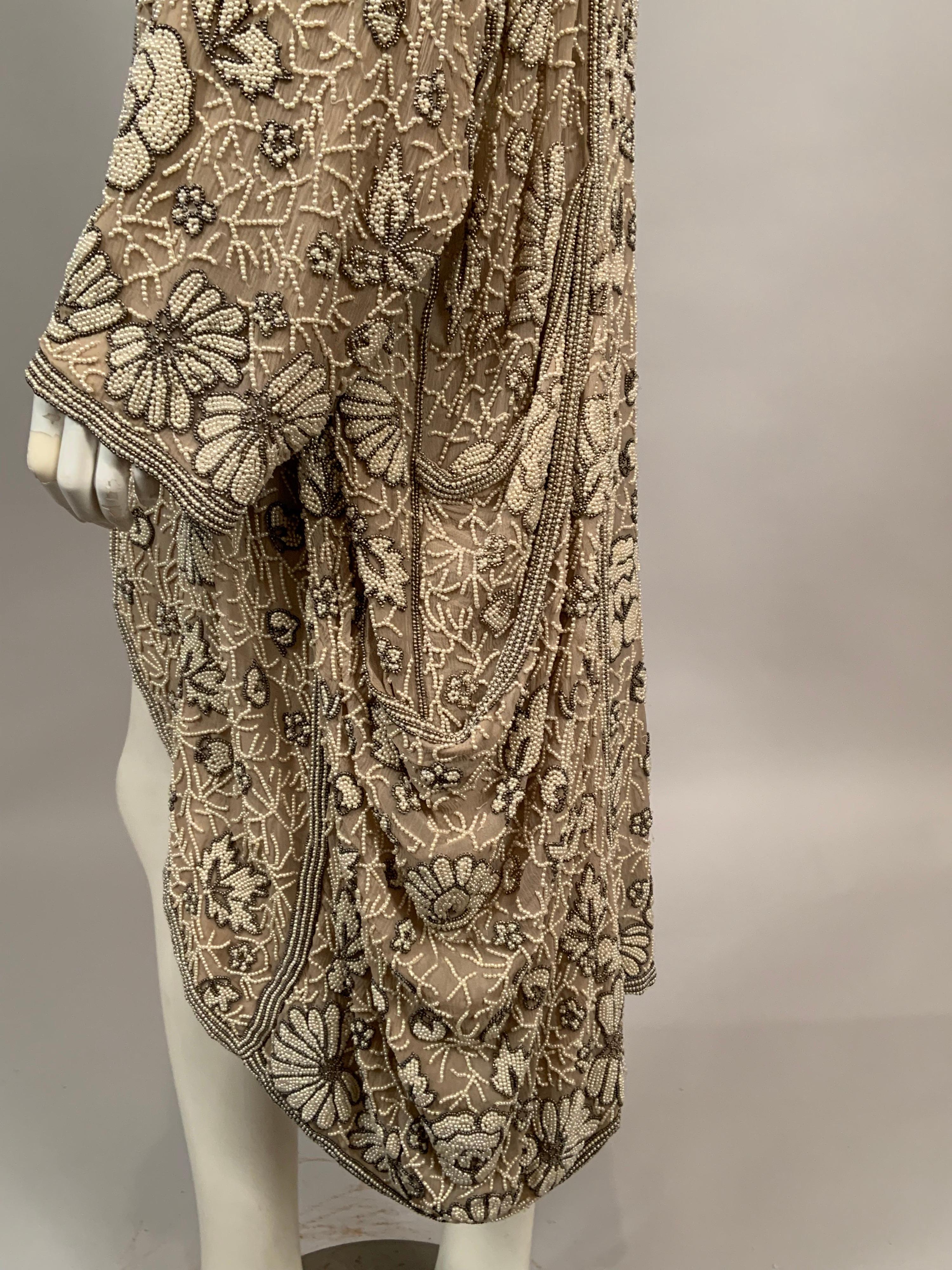 Pearl Beaded Silk Chiffon Evening Coat For Sale 10