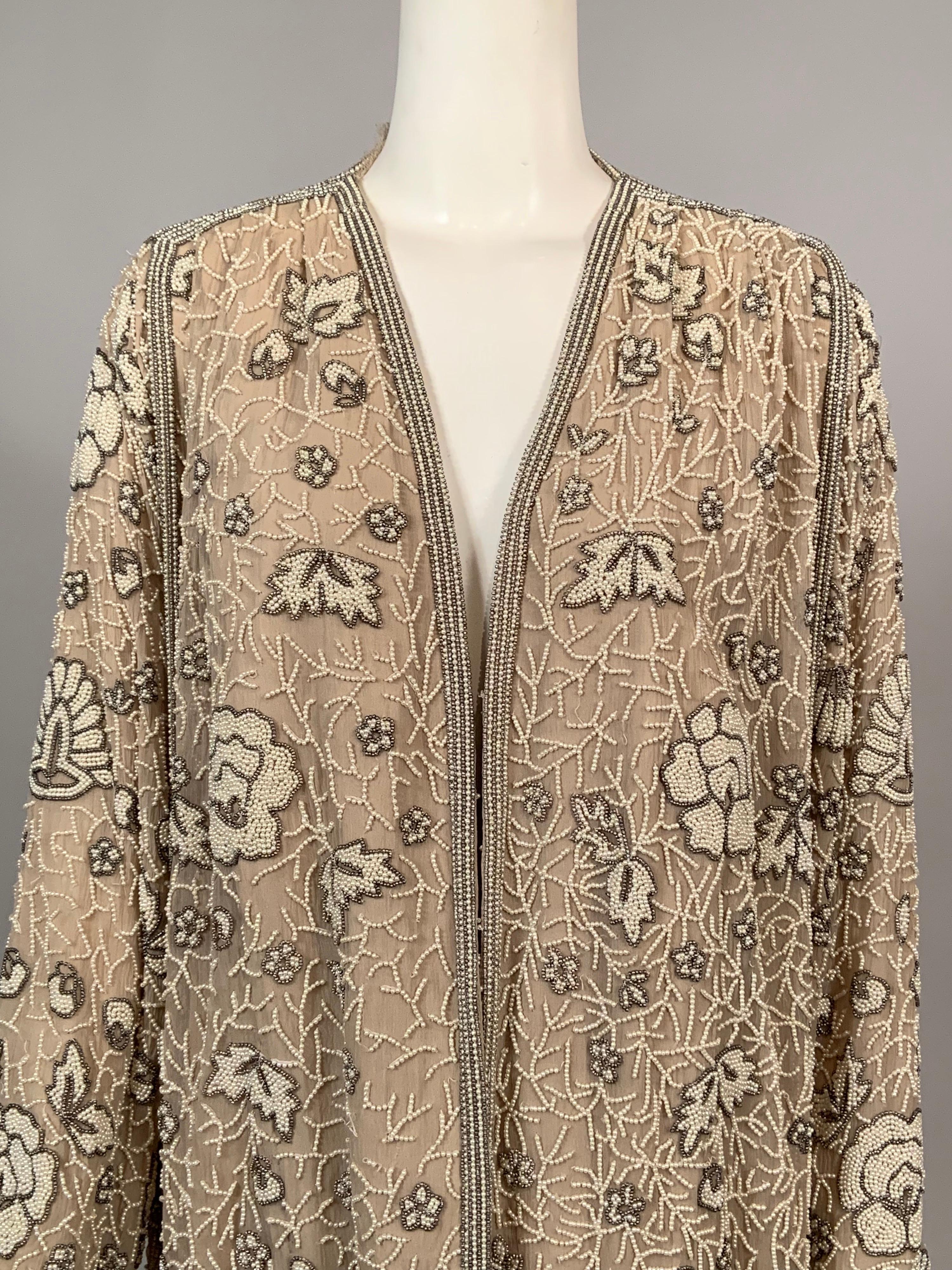 Pearl Beaded Silk Chiffon Evening Coat In Excellent Condition For Sale In New Hope, PA