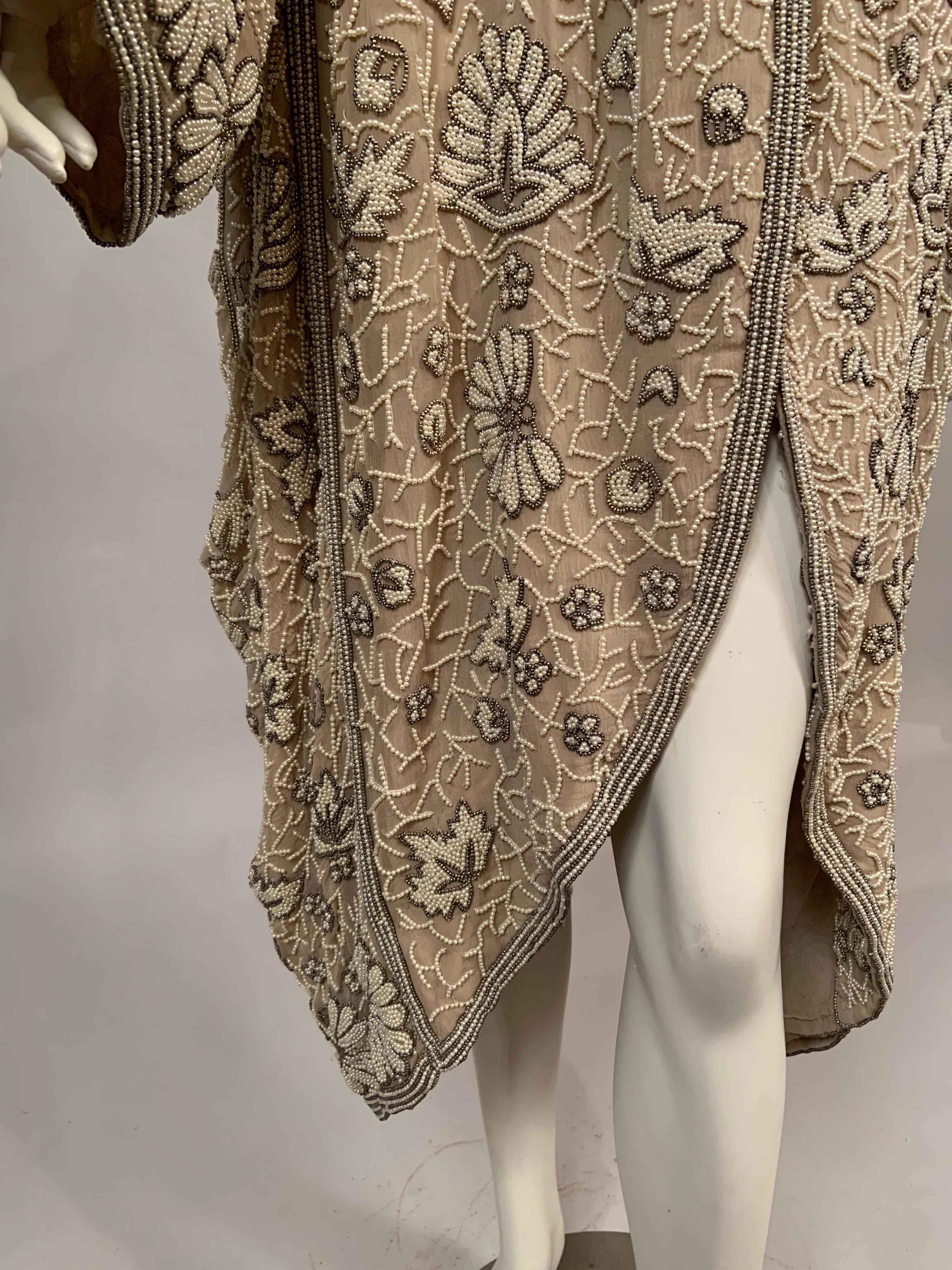 Pearl Beaded Silk Chiffon Evening Coat For Sale 1