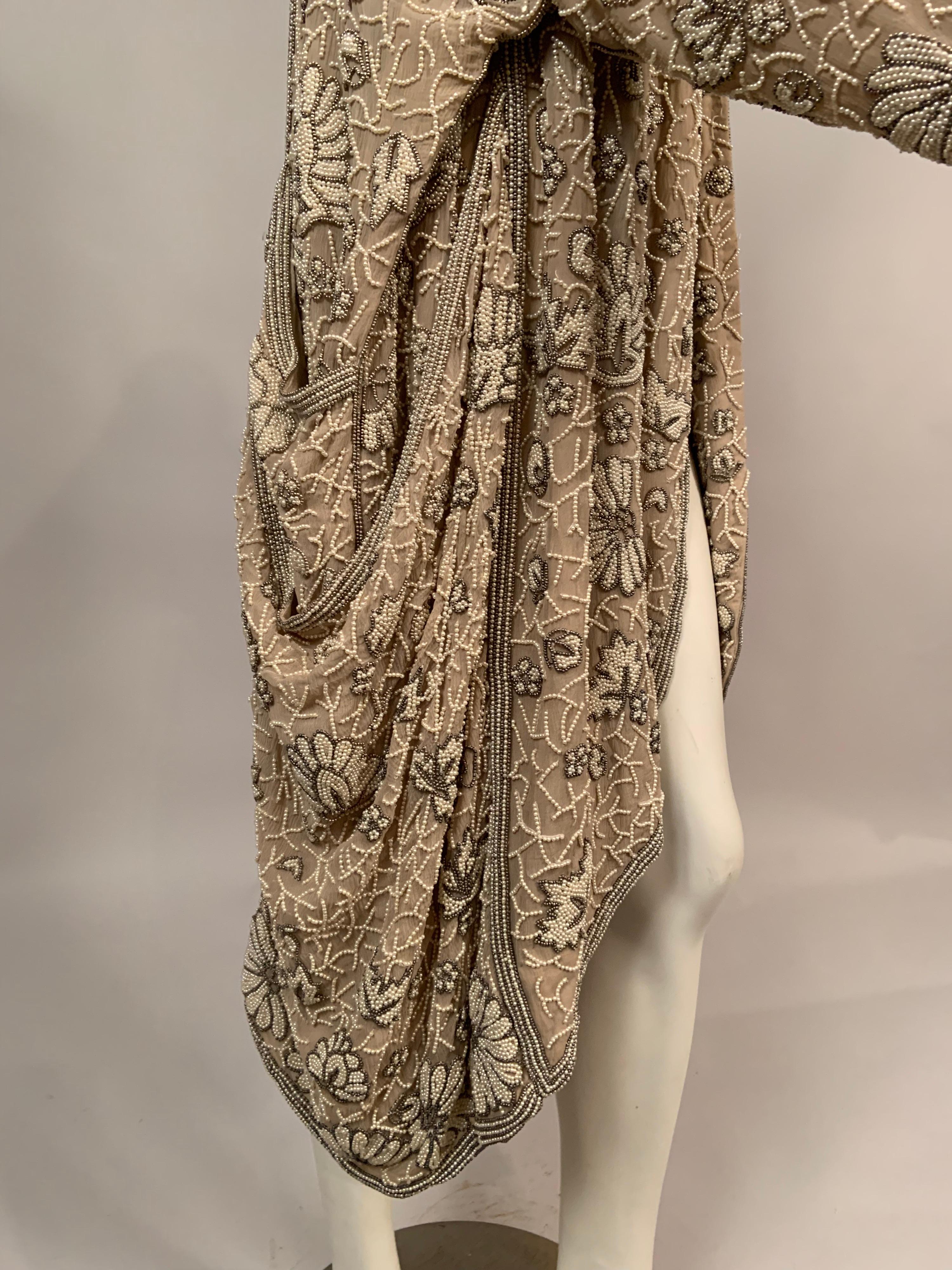 Pearl Beaded Silk Chiffon Evening Coat For Sale 2