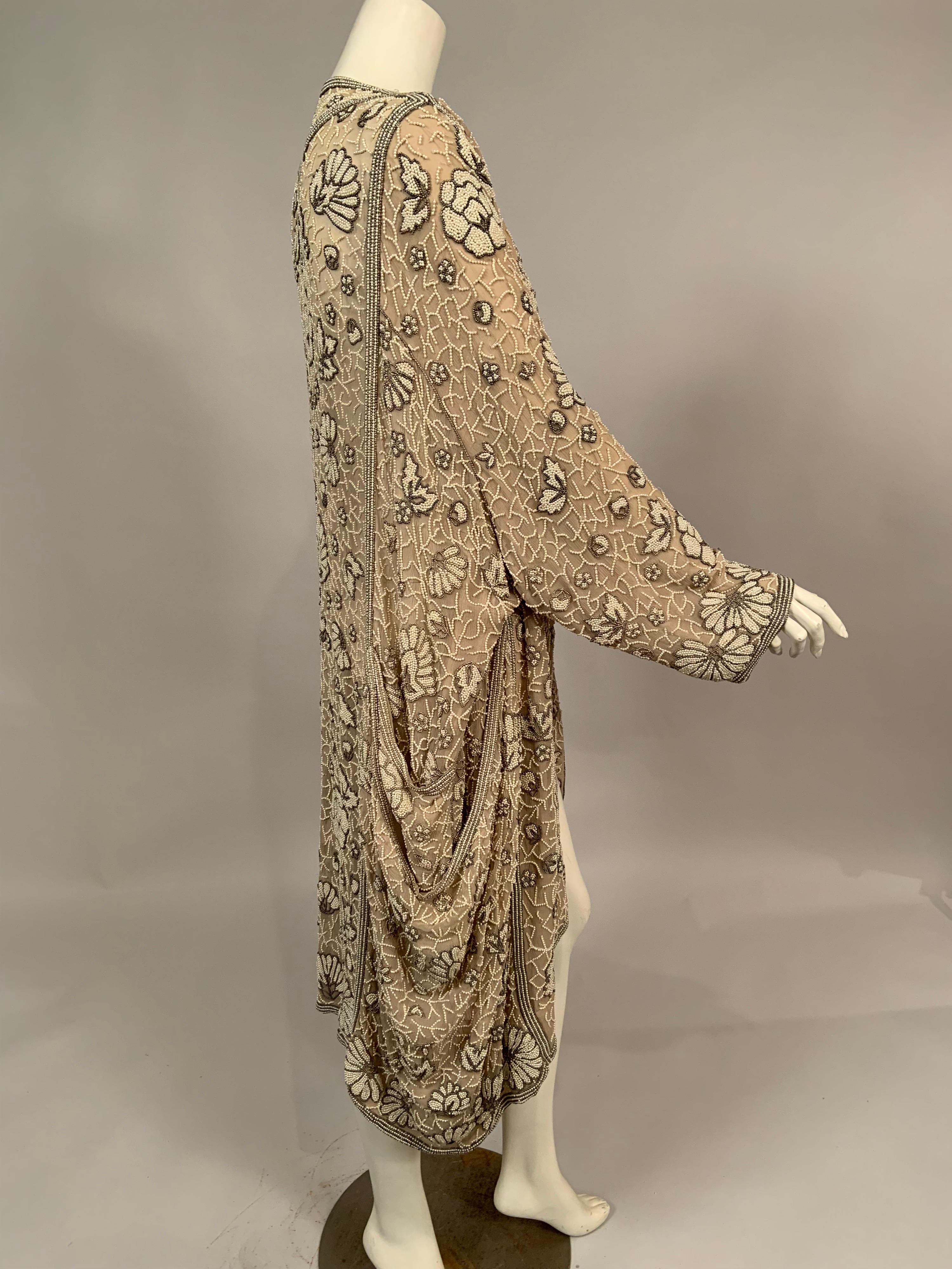 Pearl Beaded Silk Chiffon Evening Coat For Sale 3