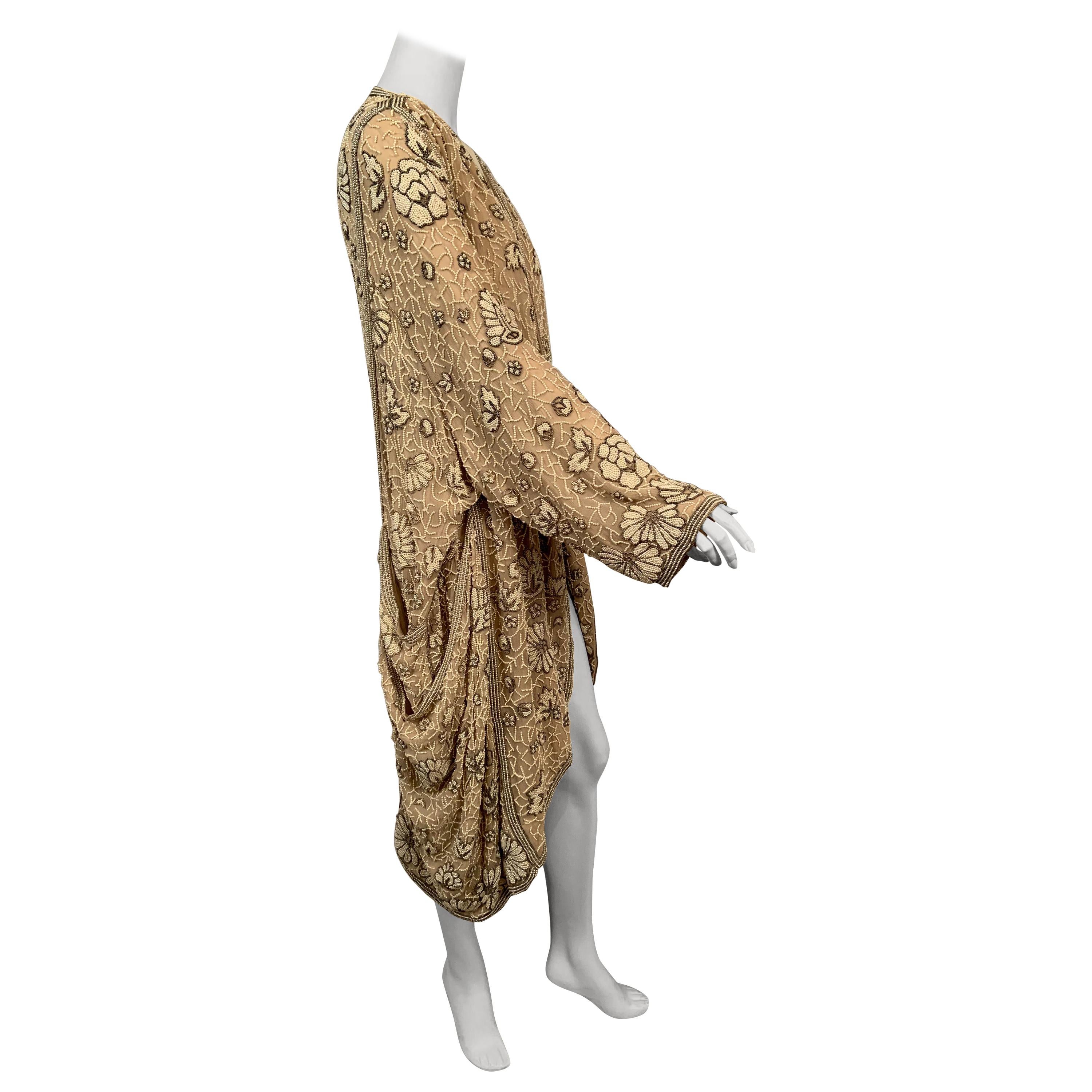 Pearl Beaded Silk Chiffon Evening Coat For Sale