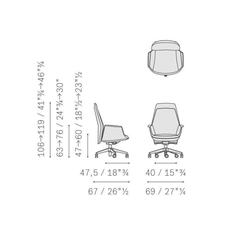 italien Chaise de bureau Downtown en cuir véritable Pelle SC 26 Topo gris clair en vente