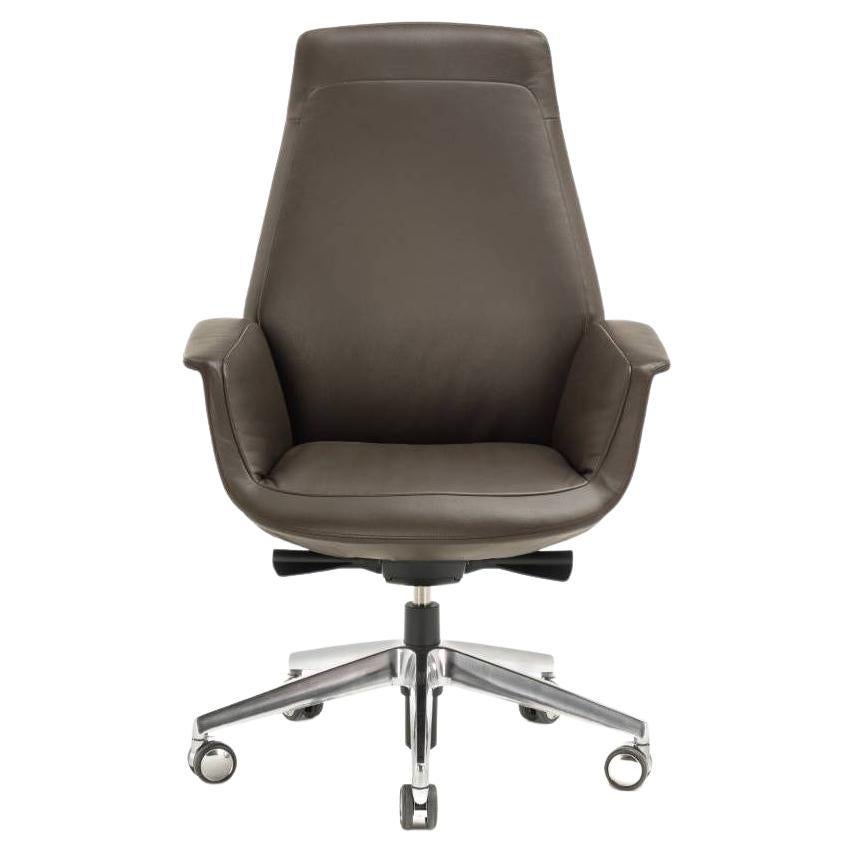 Chaise de bureau Downtown en cuir véritable Pelle SC 28 Seppia gris foncé en vente