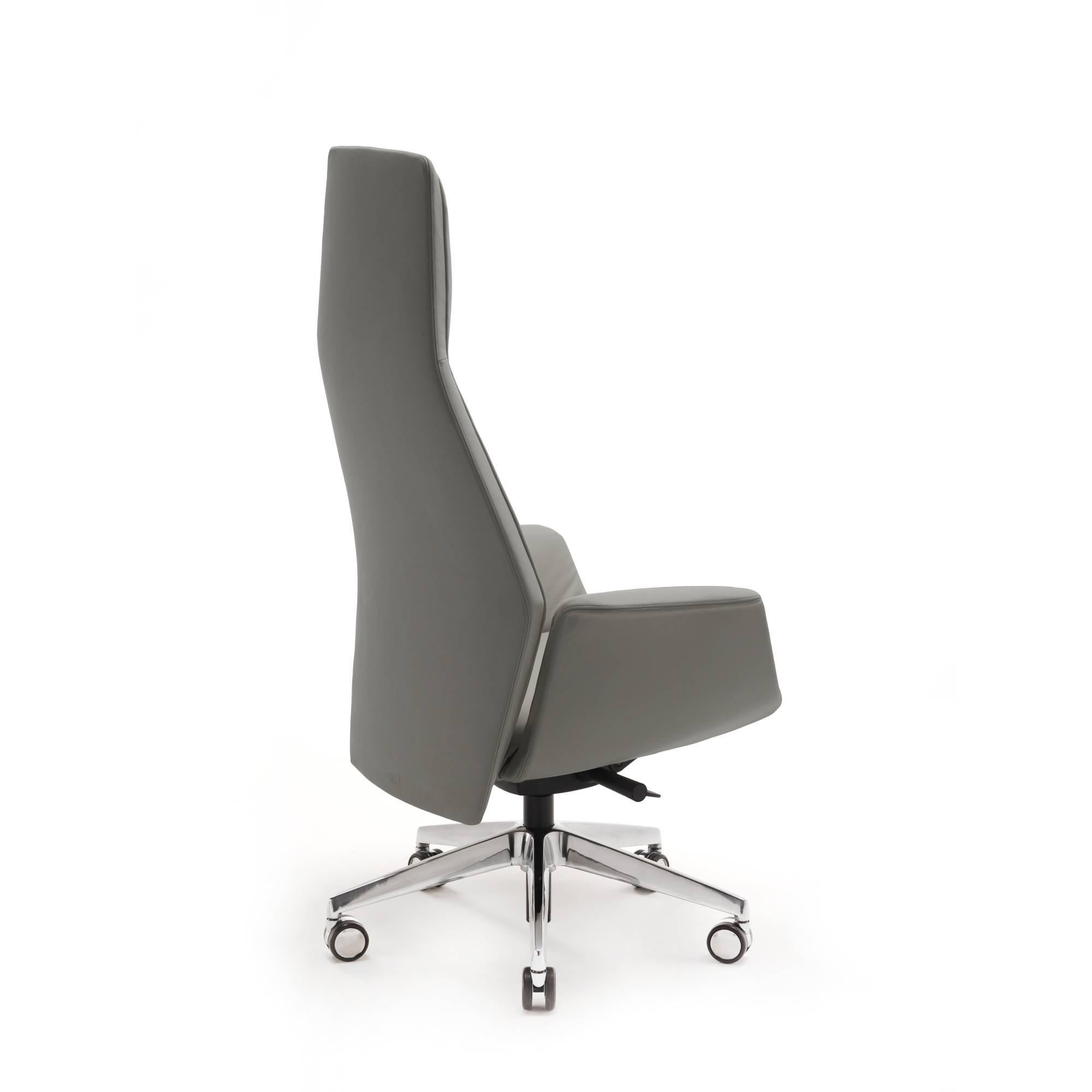 Moderne Chaise de président du Downtown en cuir véritable Pelle SC 26 Topo gris clair en vente