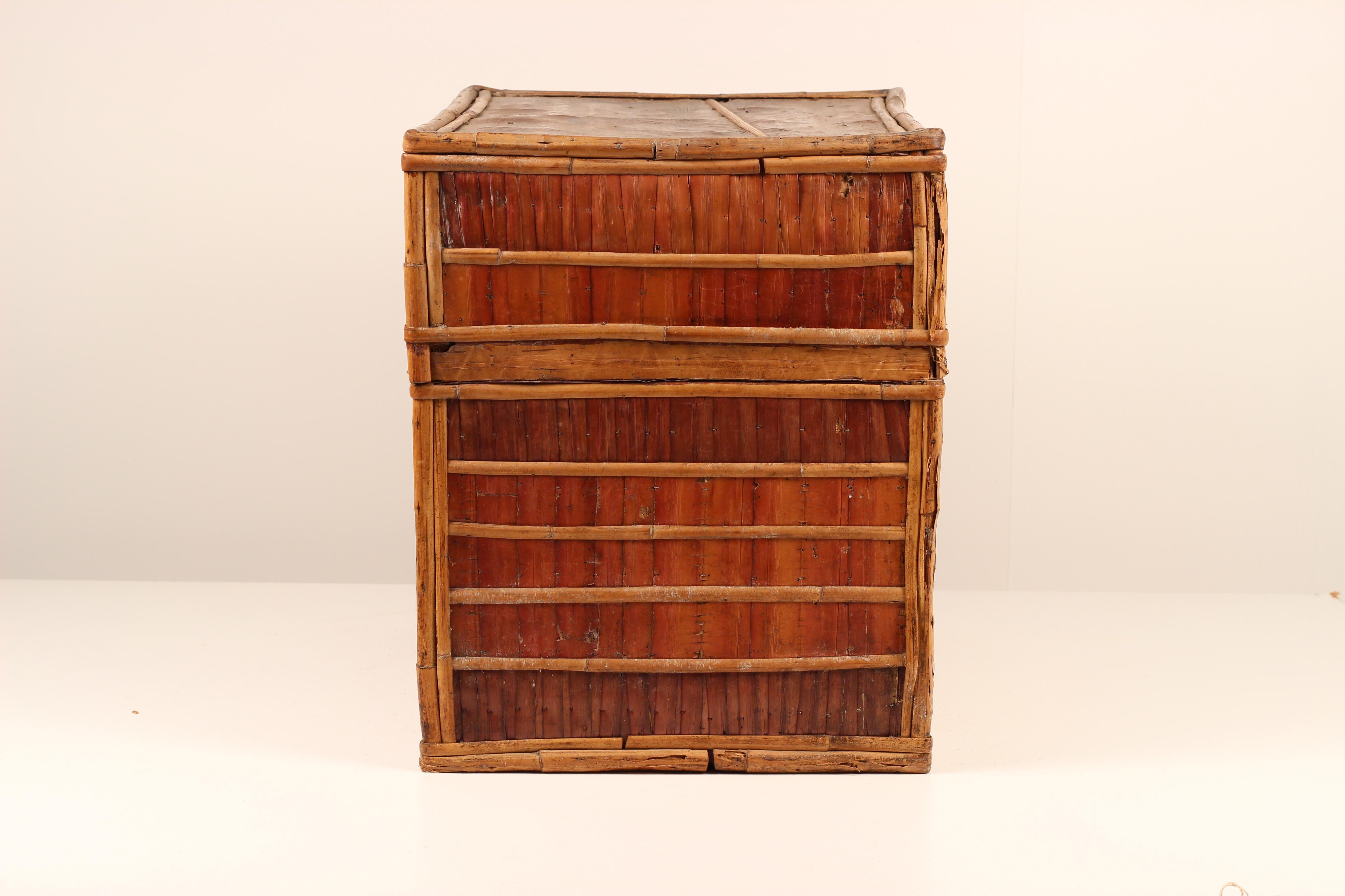 Dowry Box, Lombok Indonesia, Cowrie, Painted Palm & Bamboo 1950’s For Sale 5