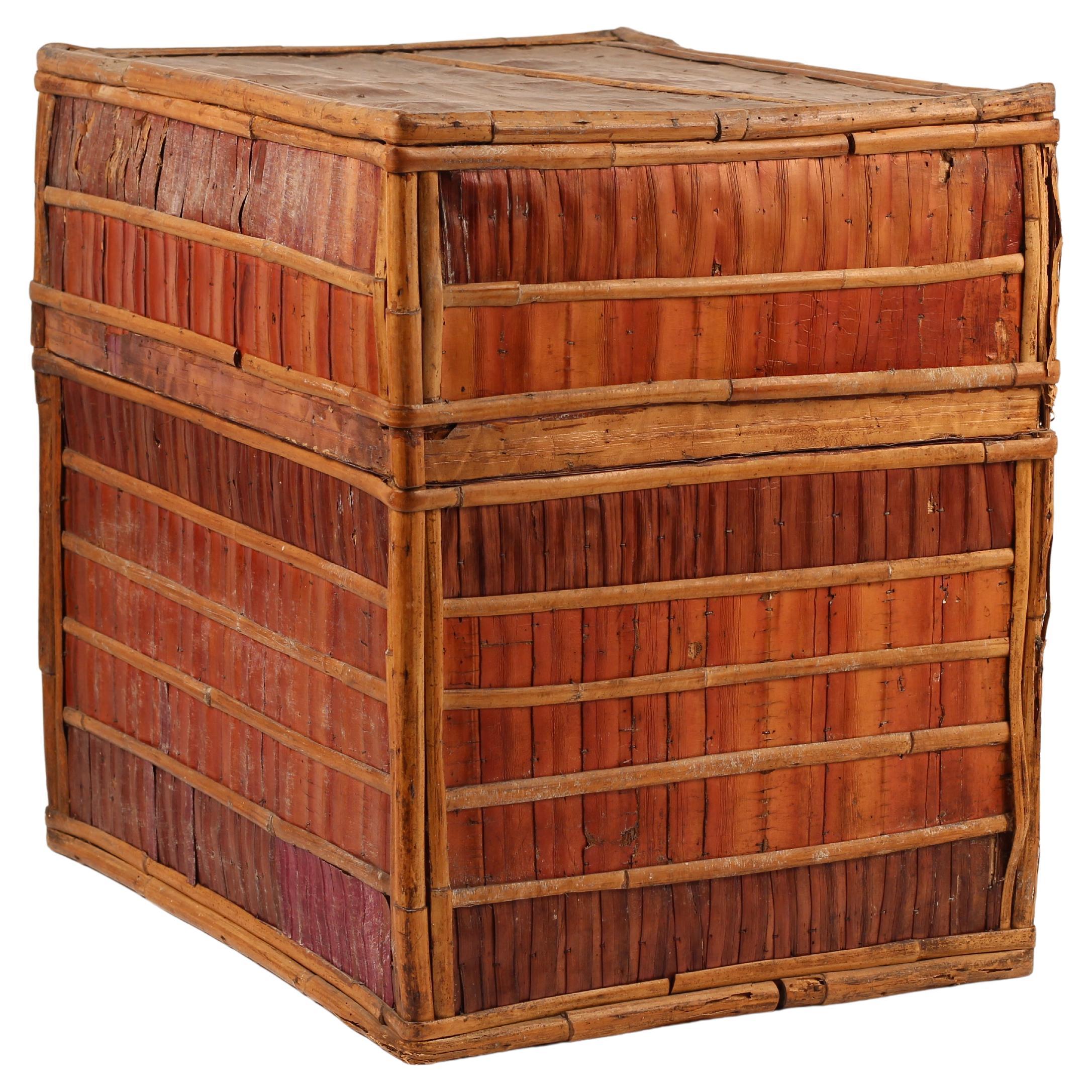 Dowry Box, Lombok Indonesia, Cowrie, Painted Palm & Bamboo 1950’s In Good Condition For Sale In London, GB