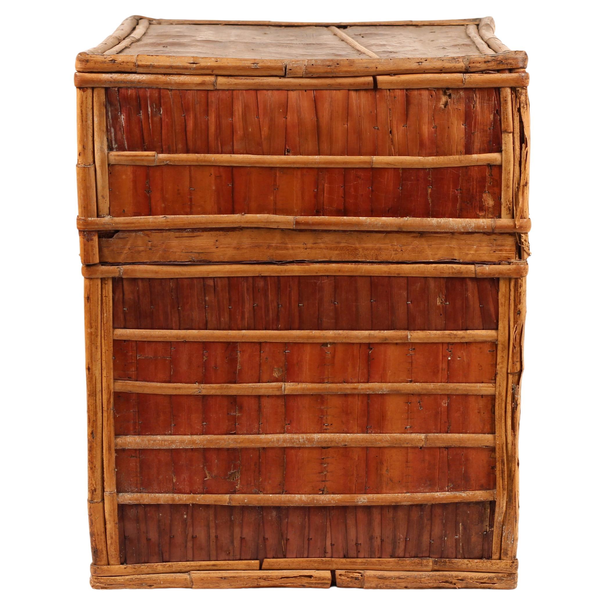 Early 20th Century Dowry Box, Lombok Indonesia, Cowrie, Painted Palm & Bamboo 1950’s For Sale