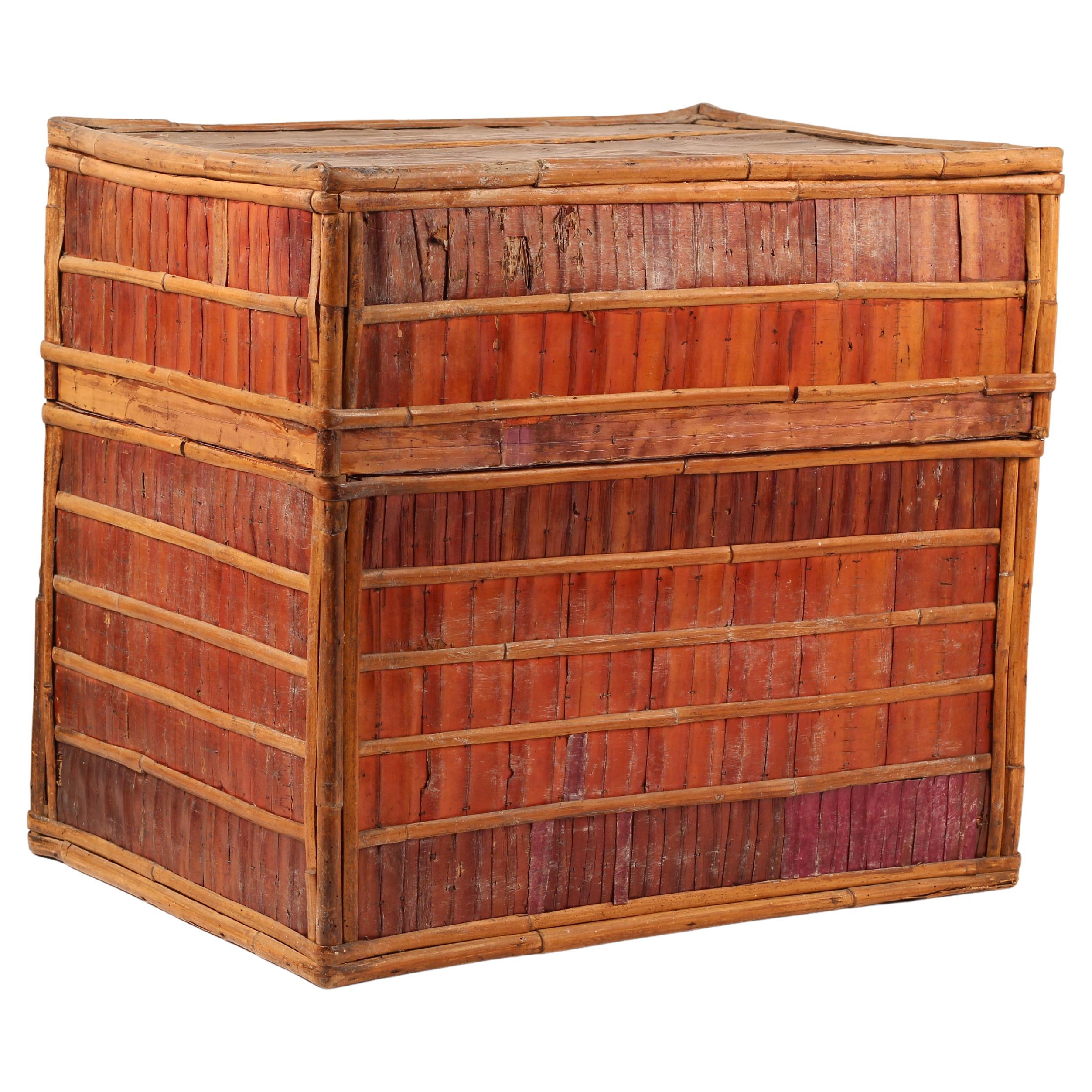 Other Dowry Box, Lombok Indonesia, Cowrie, Painted Palm & Bamboo 1950’s For Sale