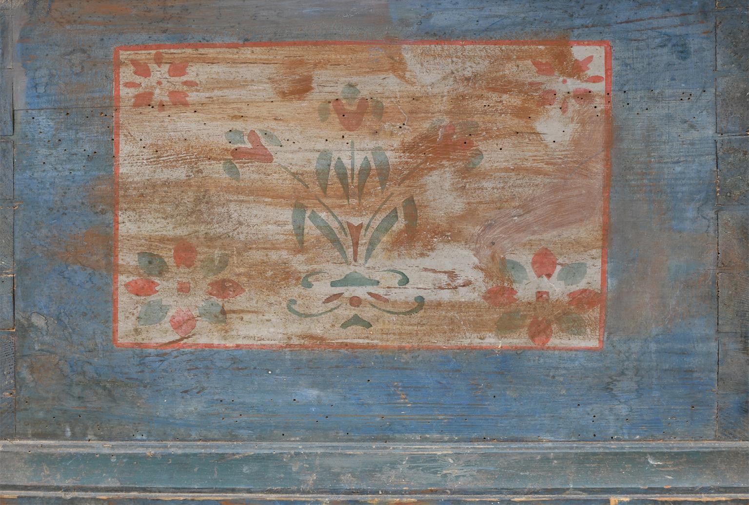 Dowry Chest with Original Blue Paint & Floral Design, Northern Europe circa 1780 3