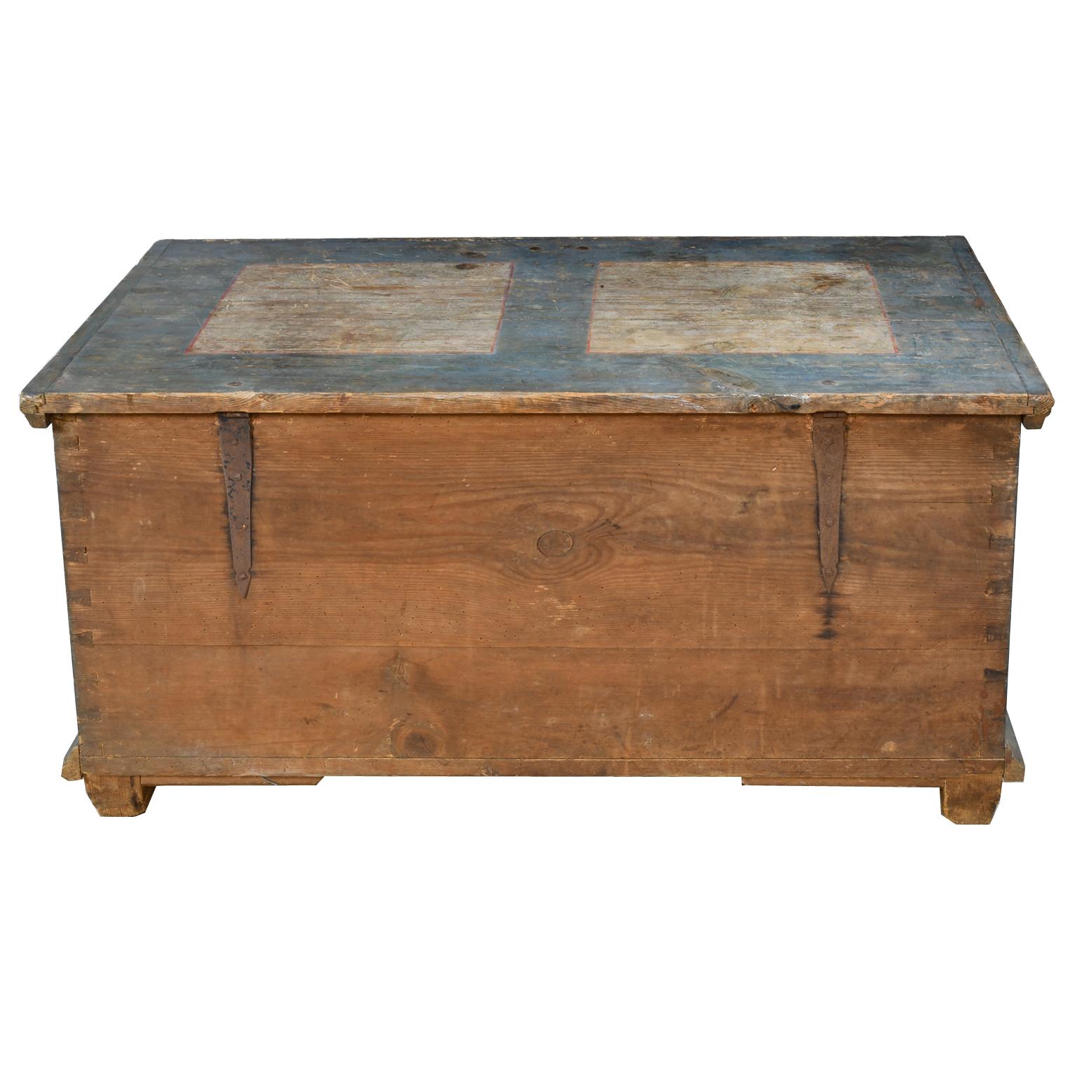 Dowry Chest with Original Blue Paint & Floral Design, Northern Europe circa 1780 4