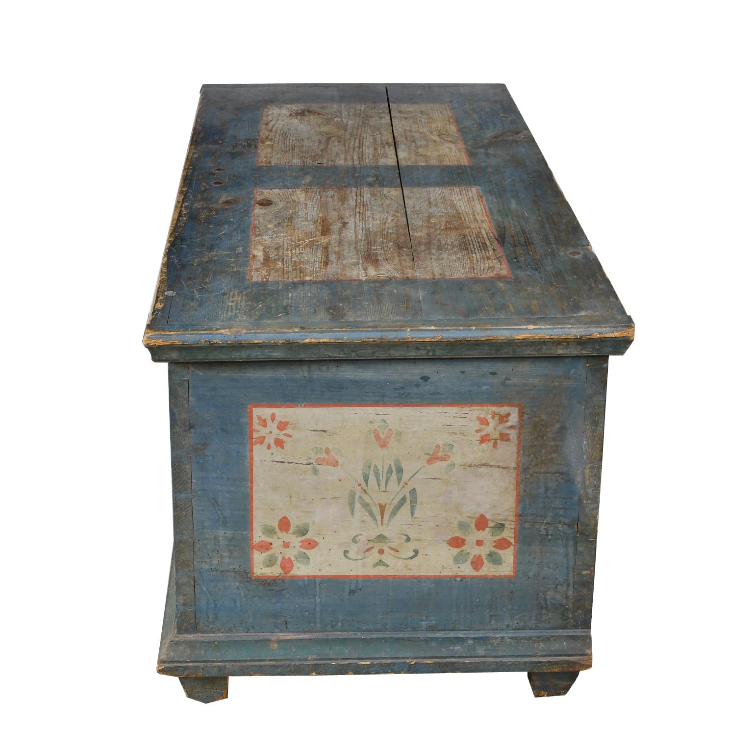 Dowry Chest with Original Blue Paint & Floral Design, Northern Europe circa 1780 6