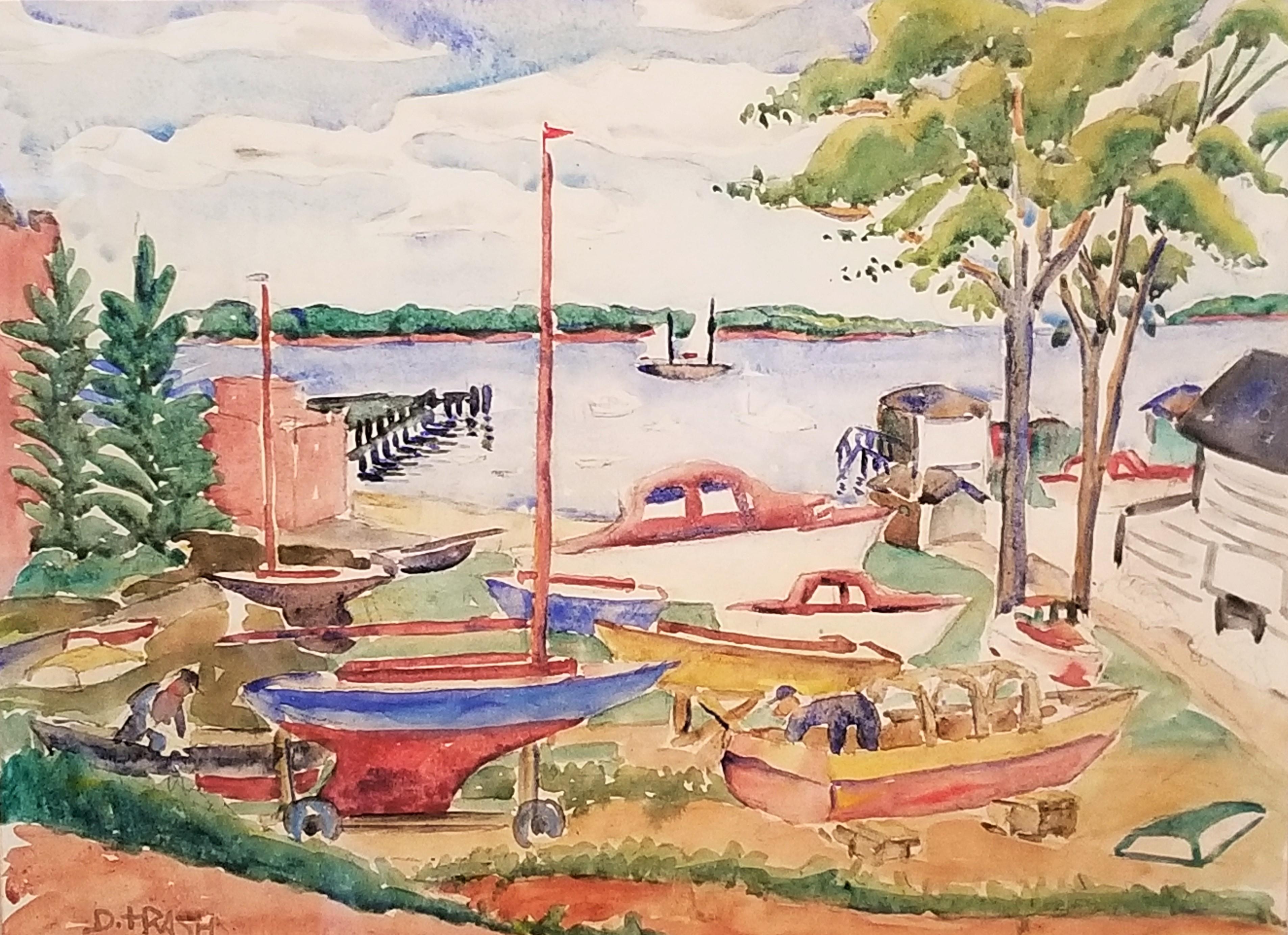 Boatyard - Painting by Dox Thrash