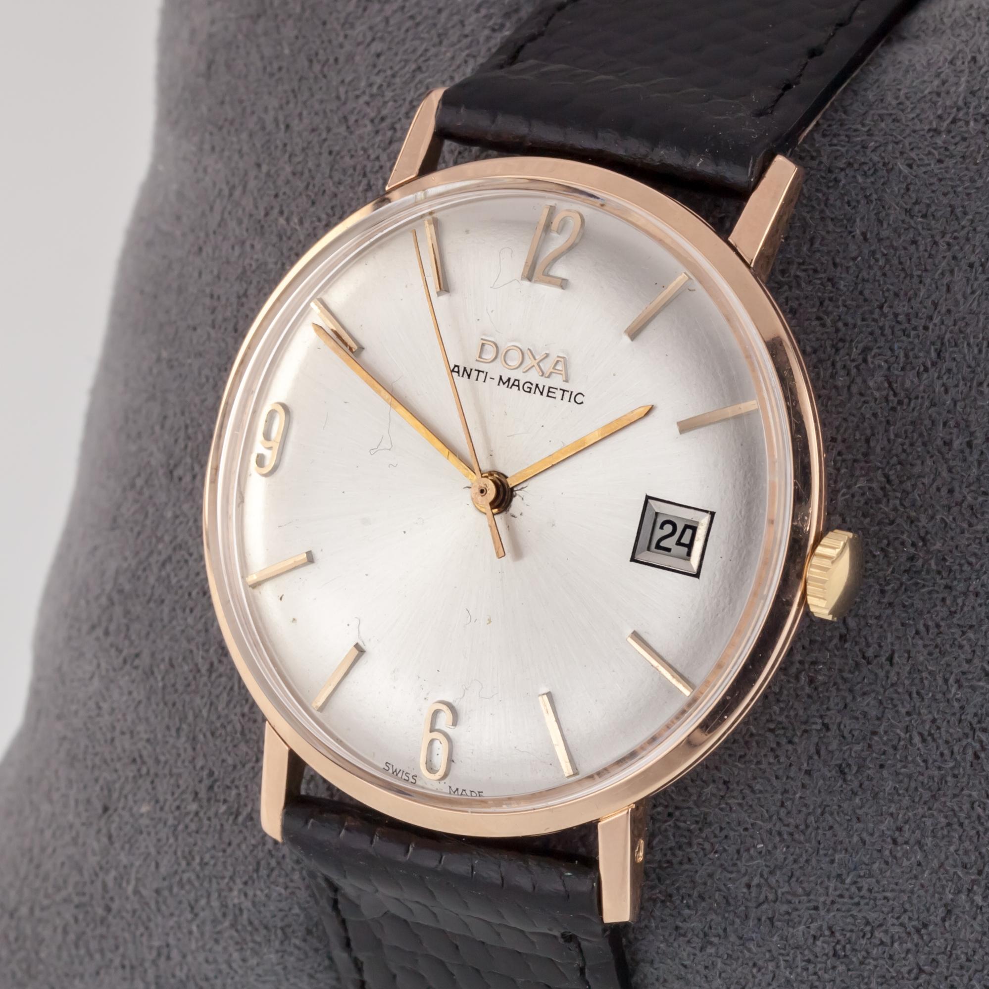 Sechs handgetriebene antike Magnetische Uhr aus 14 Karat Roségold mit Datumsbewegung #111 (Moderne) im Angebot