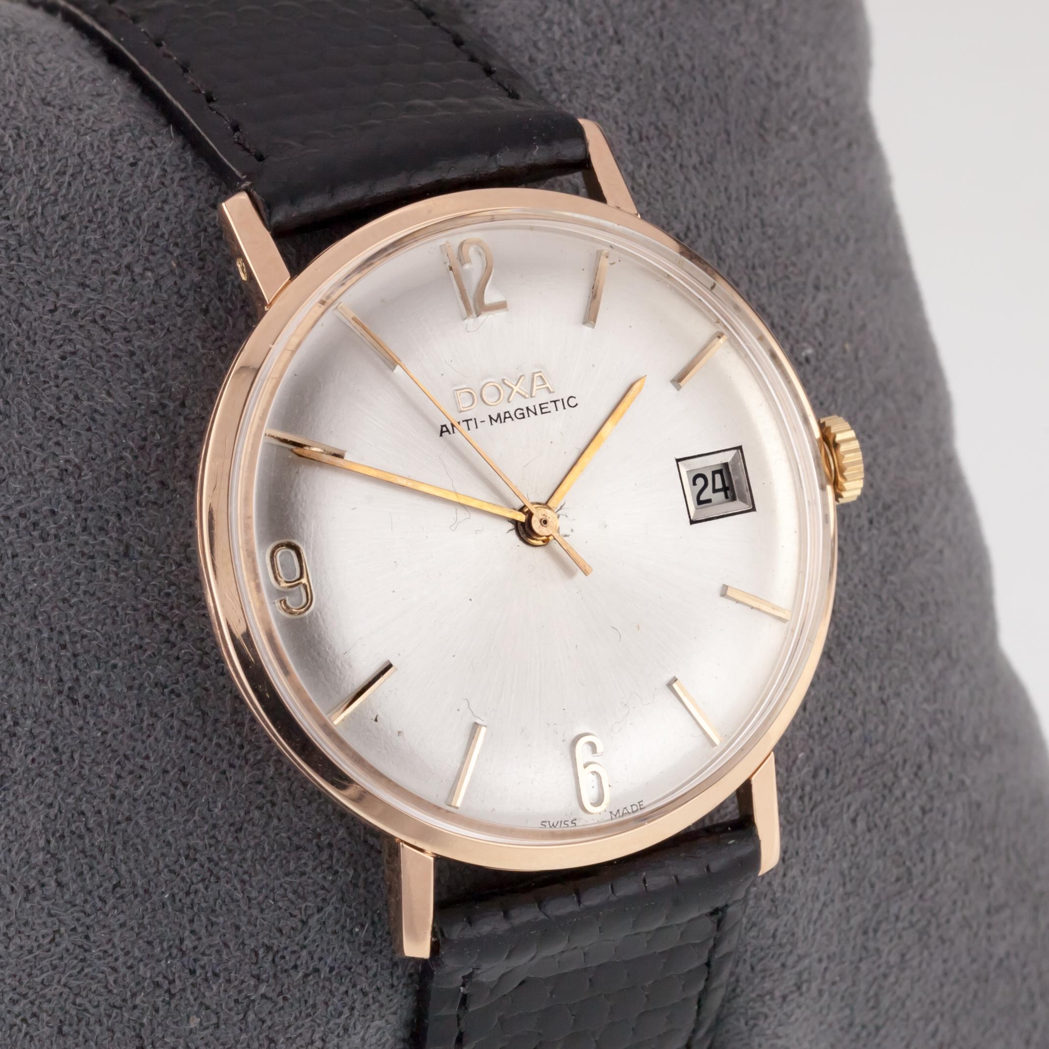 Sechs handgetriebene antike Magnetische Uhr aus 14 Karat Roségold mit Datumsbewegung #111 im Zustand „Gut“ im Angebot in Sherman Oaks, CA