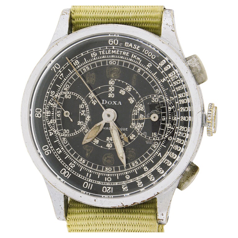 DOXA 35mm Handgefertigte Chronograph-Armbanduhr aus Stahl mit NATO-Armband  Valjoux 22 im Angebot bei 1stDibs