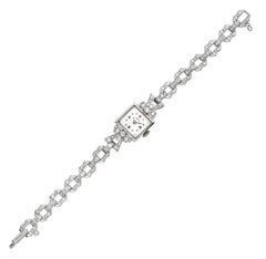 Doxa Art Deco Platinum & Diamond Bracelet Watch — Square Dial, c.1930s