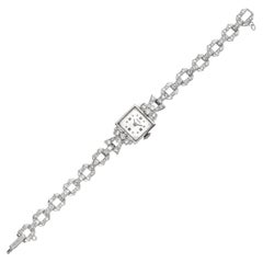 Doxa Art Deco Platinum & Diamond Bracelet Watch — Square Dial, c.1930s