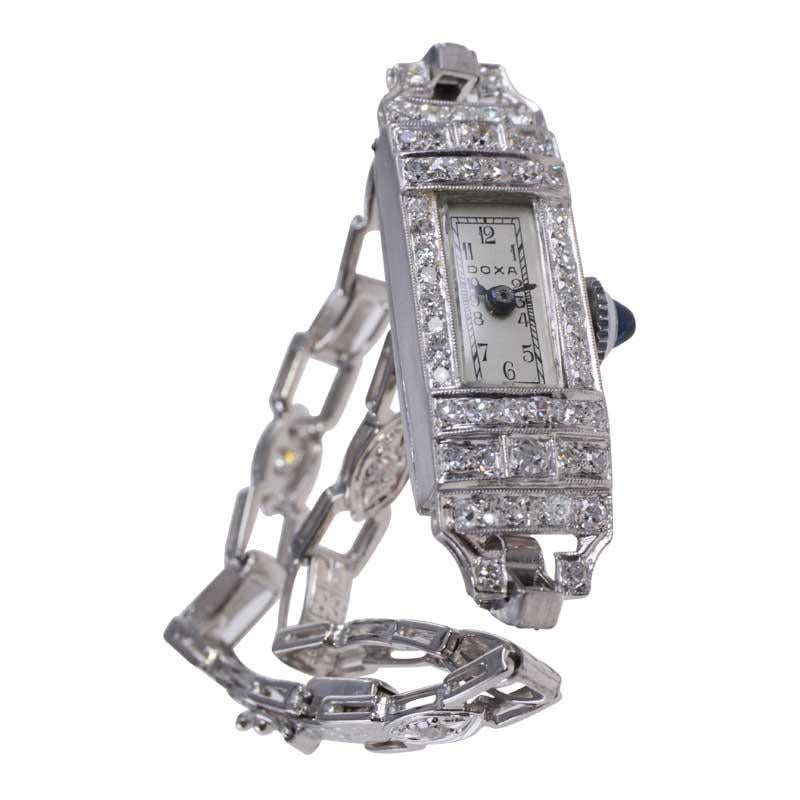 Art Deco Doxa Platinum and Diamond Ladies Bracelet Dress Watch, circa 1930's For Sale