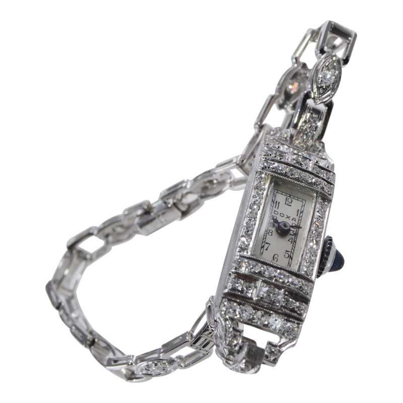 Doxa Platinum and Diamond Ladies Bracelet Dress Watch, circa 1930's In Excellent Condition For Sale In Long Beach, CA