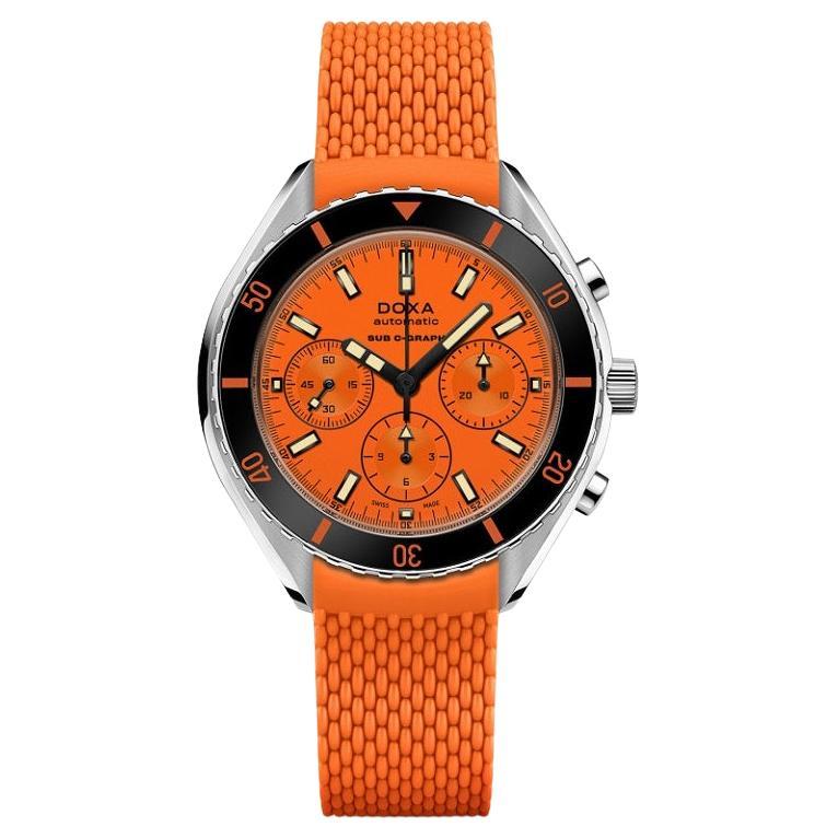 Doxa Sub 200 C-Graph Professional Orange and Rubber Strap Watch 798.10.351.21 For Sale