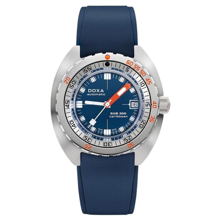 Doxa Sub 300 Caribbean Blue Rubber Strap Men's Watch 821.10.201.32 For Sale