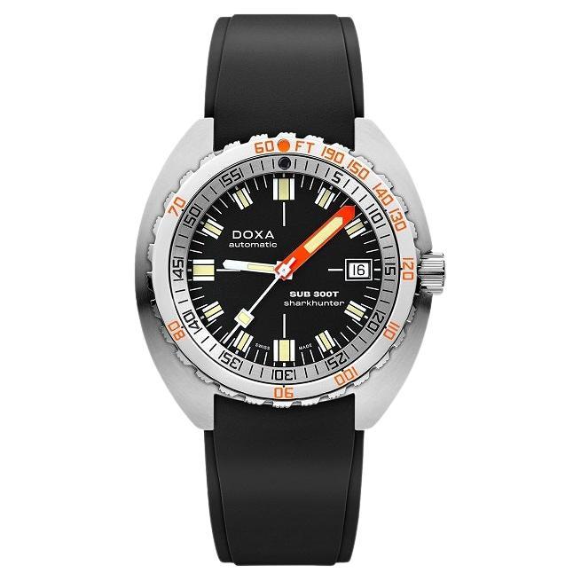 Doxa Sub 300T Sharkhunter 45mm Black and Rubber Strap Men's Watch 840.10.101.20 For Sale