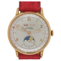 Doxa Triple Calendar Moon Phase Wrist Watch, 18kt Yellow Gold Case Anti Magnetic