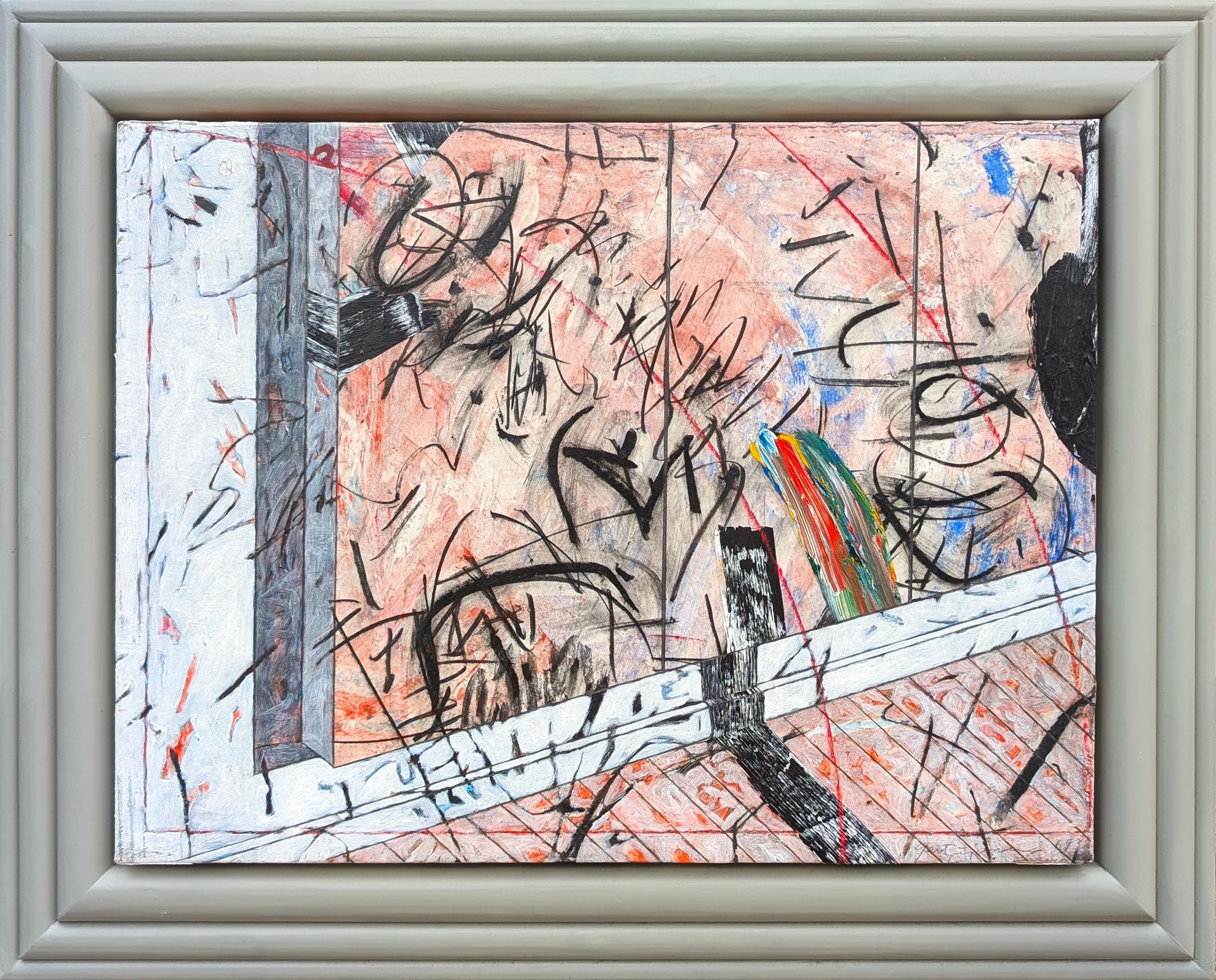 Abstract Drawing de Doyle Gertjejansen - "Instalación Stern 8, 1994" Abstracto expresionista contemporáneo de tonos cálidos