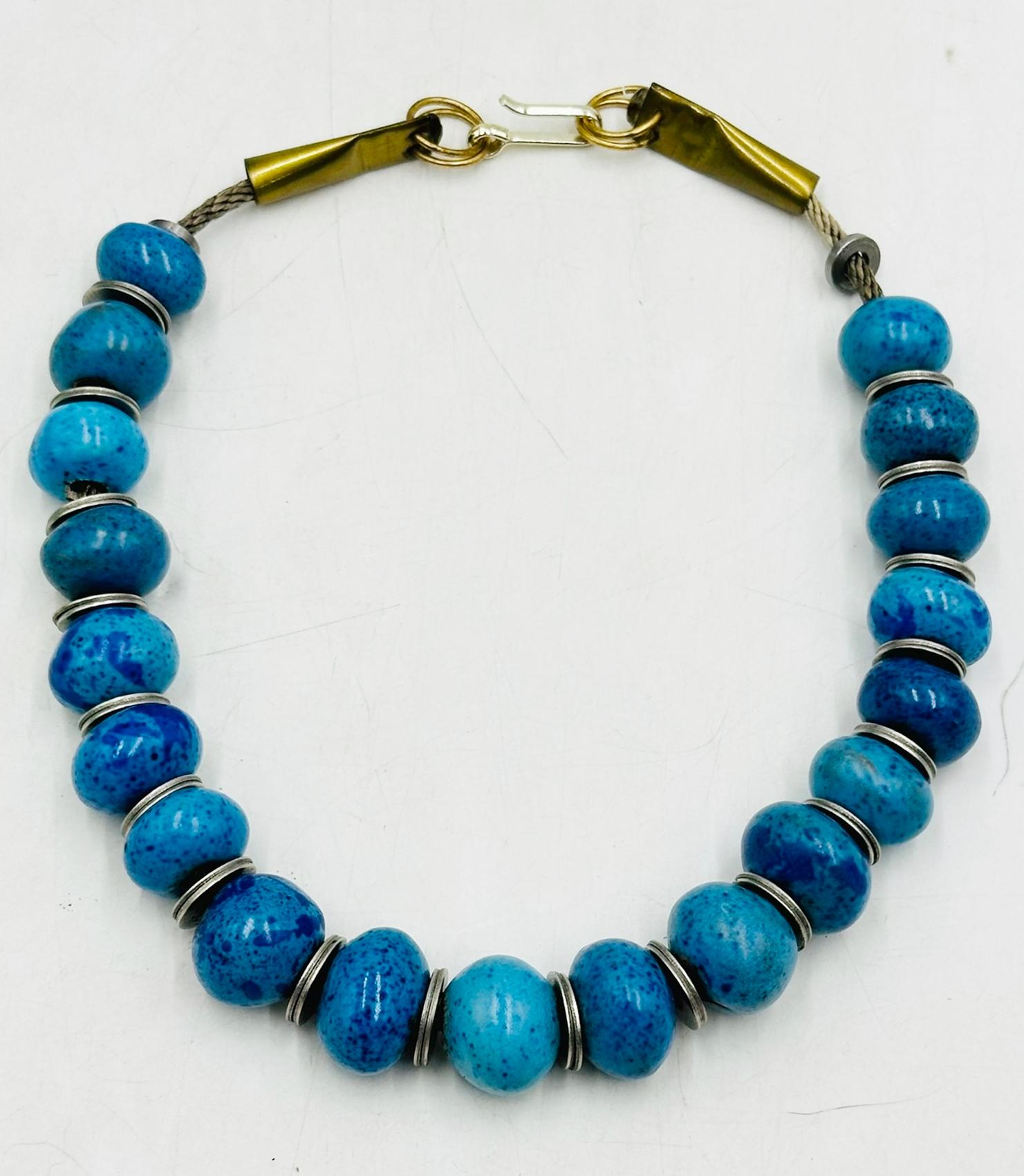 Doyle Lane (1925-2002) Multiperlenkette Blaue Keramikperlen. Original-Keramik im Angebot 12