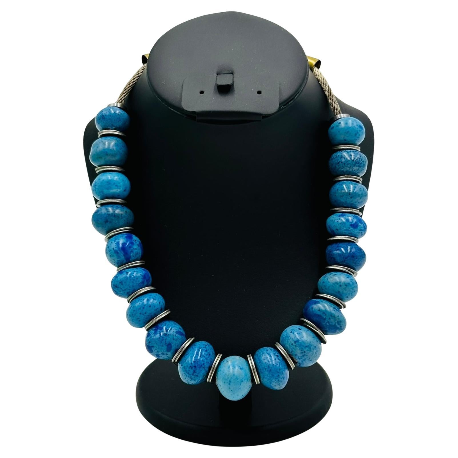 Doyle Lane (1925-2002) Multiperlenkette Blaue Keramikperlen. Original-Keramik im Angebot